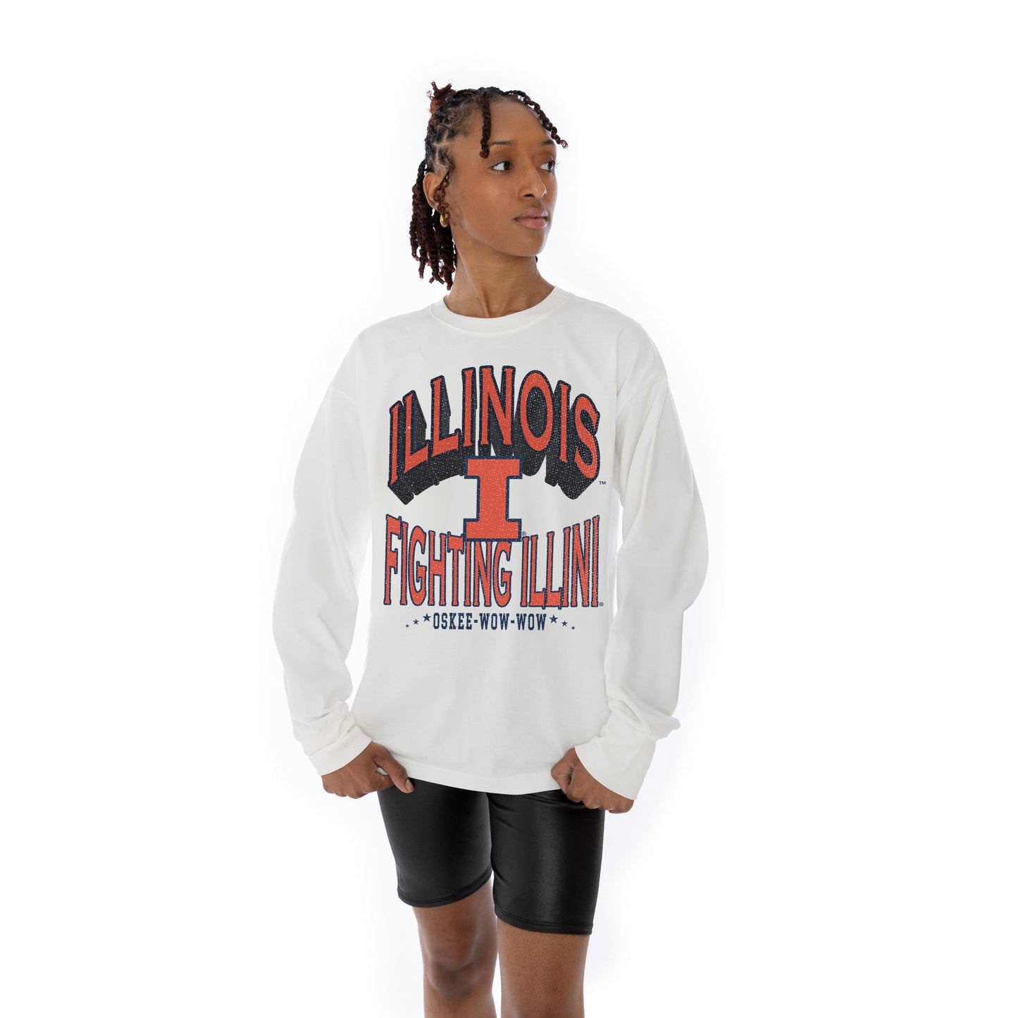 ILLINOIS FIGHTING ILLINI TIME OUT OVERSIZED MIDWEIGHT LONG SLEEVE TEE WITH RIBBED NECKLINE AND CUFFS