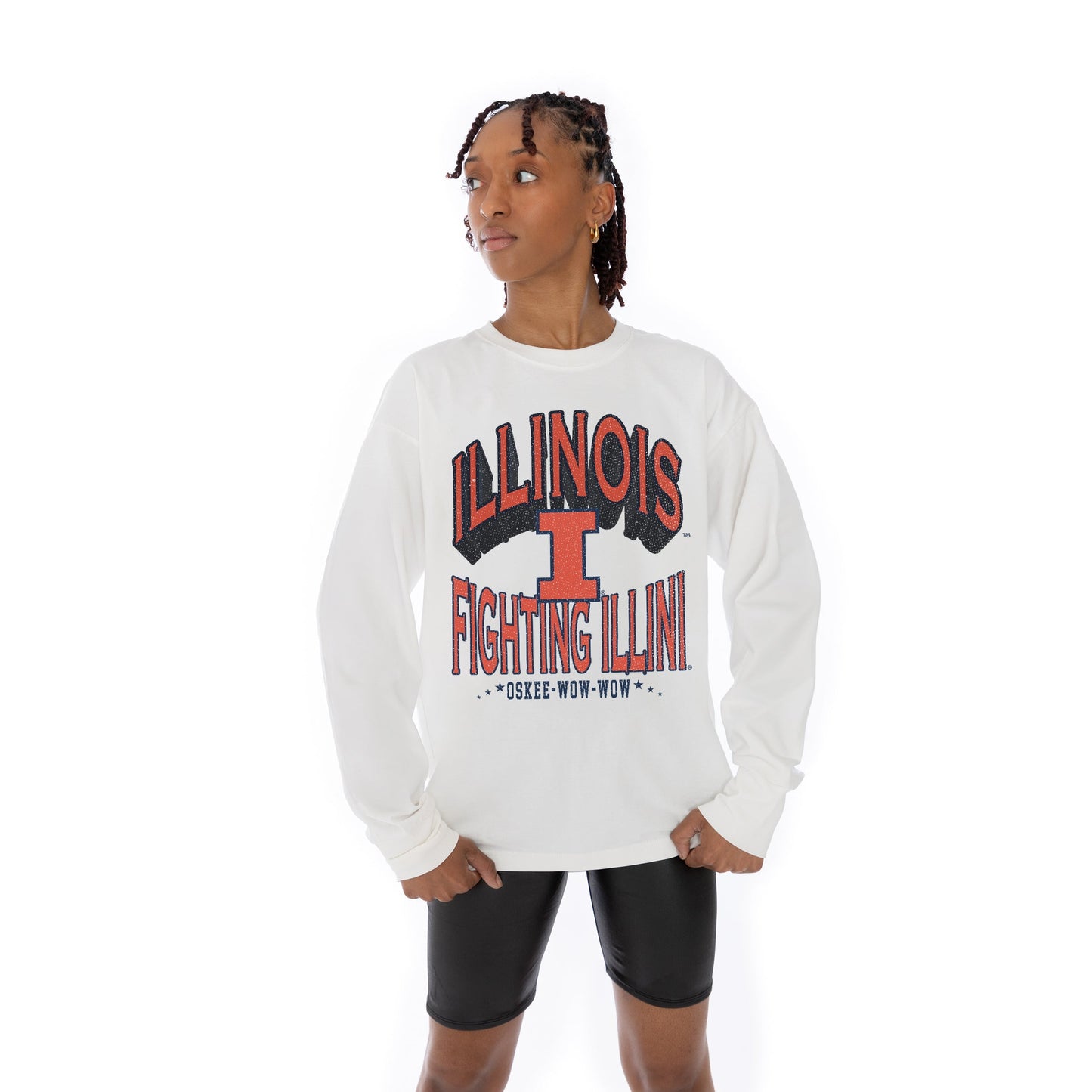 ILLINOIS FIGHTING ILLINI TIME OUT OVERSIZED MIDWEIGHT LONG SLEEVE TEE WITH RIBBED NECKLINE AND CUFFS