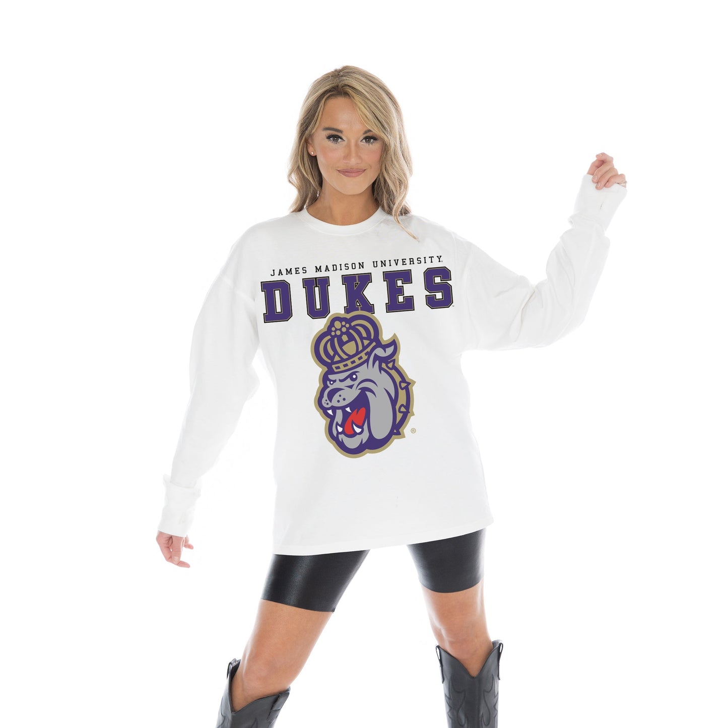 JAMES MADISON DUKES BIG GOALS OVERSIZED MIDWEIGHT LONG SLEEVE TEE WITH RIBBED NECKLINE AND CUFFS