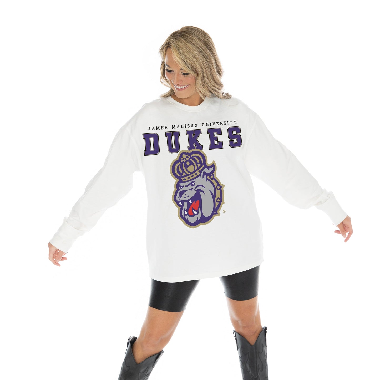JAMES MADISON DUKES BIG GOALS OVERSIZED MIDWEIGHT LONG SLEEVE TEE WITH RIBBED NECKLINE AND CUFFS