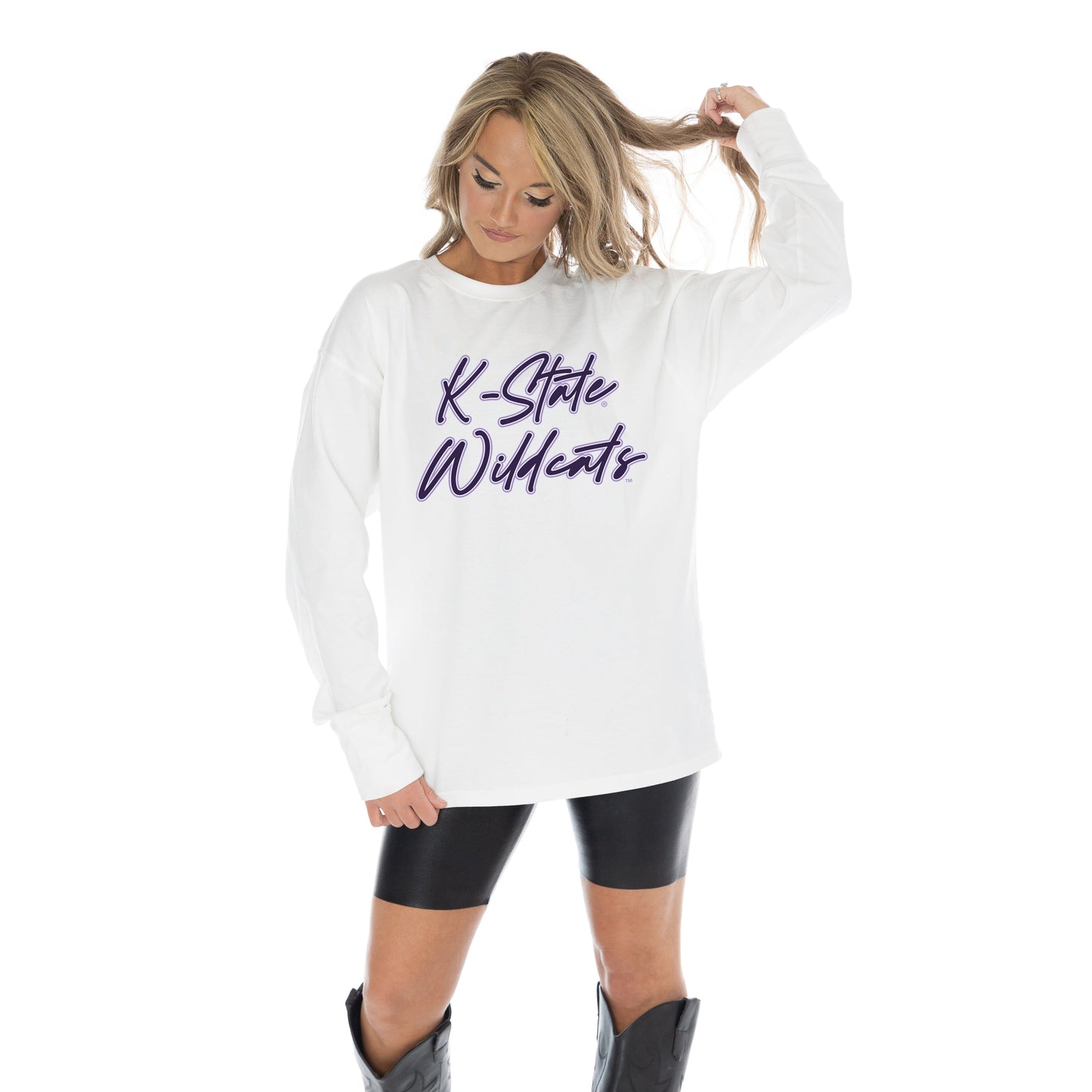 KANSAS STATE WILDCATS CLASSIC COMEBACK OVERSIZED MIDWEIGHT LONG SLEEVE TEE WITH RIBBED NECKLINE AND CUFFS