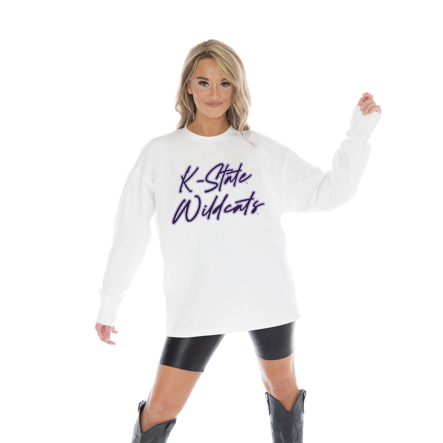 KANSAS STATE WILDCATS CLASSIC COMEBACK OVERSIZED MIDWEIGHT LONG SLEEVE TEE WITH RIBBED NECKLINE AND CUFFS
