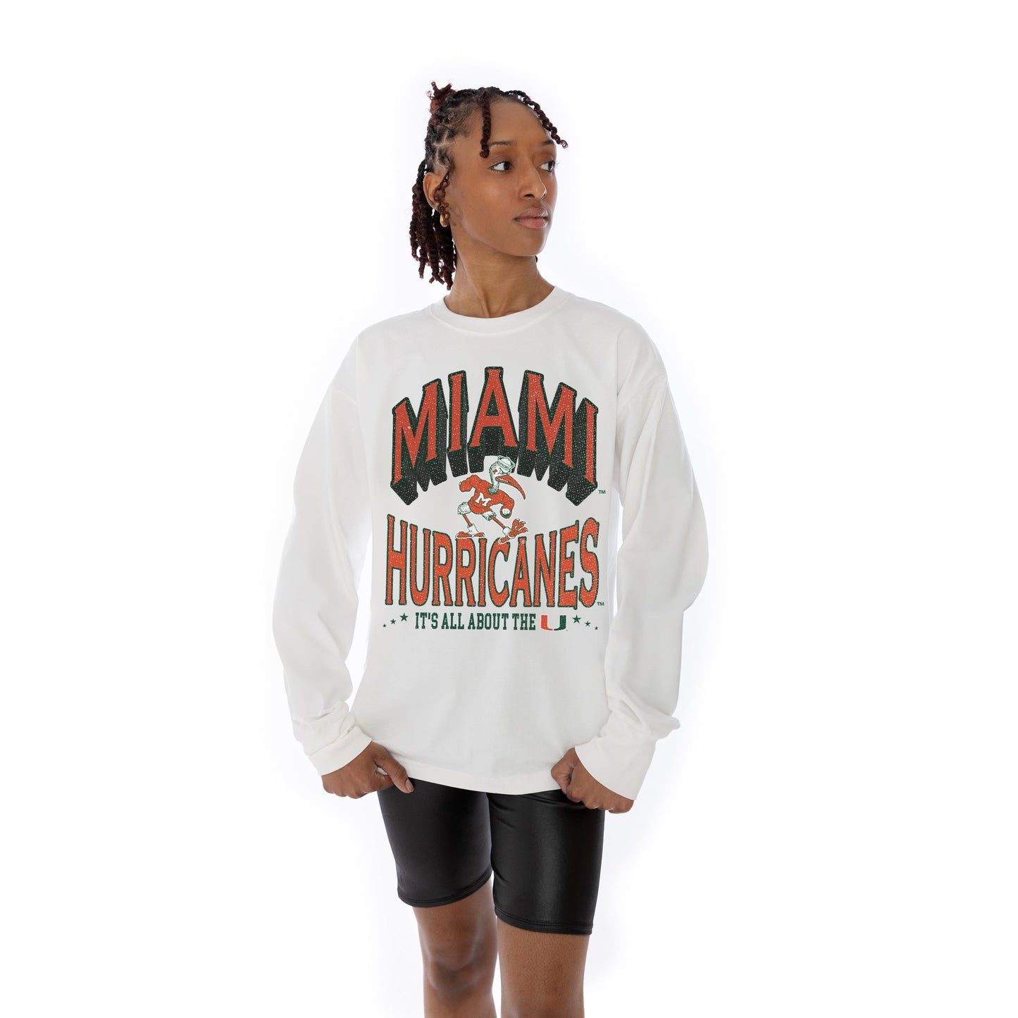MIAMI HURRICANES TIME OUT OVERSIZED MIDWEIGHT LONG SLEEVE TEE WITH RIBBED NECKLINE AND CUFFS