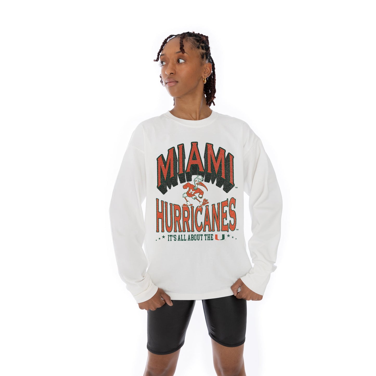 MIAMI HURRICANES TIME OUT OVERSIZED MIDWEIGHT LONG SLEEVE TEE WITH RIBBED NECKLINE AND CUFFS