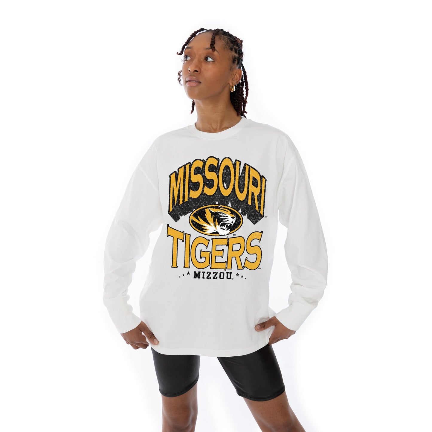 MISSOURI TIGERS TIME OUT OVERSIZED MIDWEIGHT LONG SLEEVE TEE WITH RIBBED NECKLINE AND CUFFS