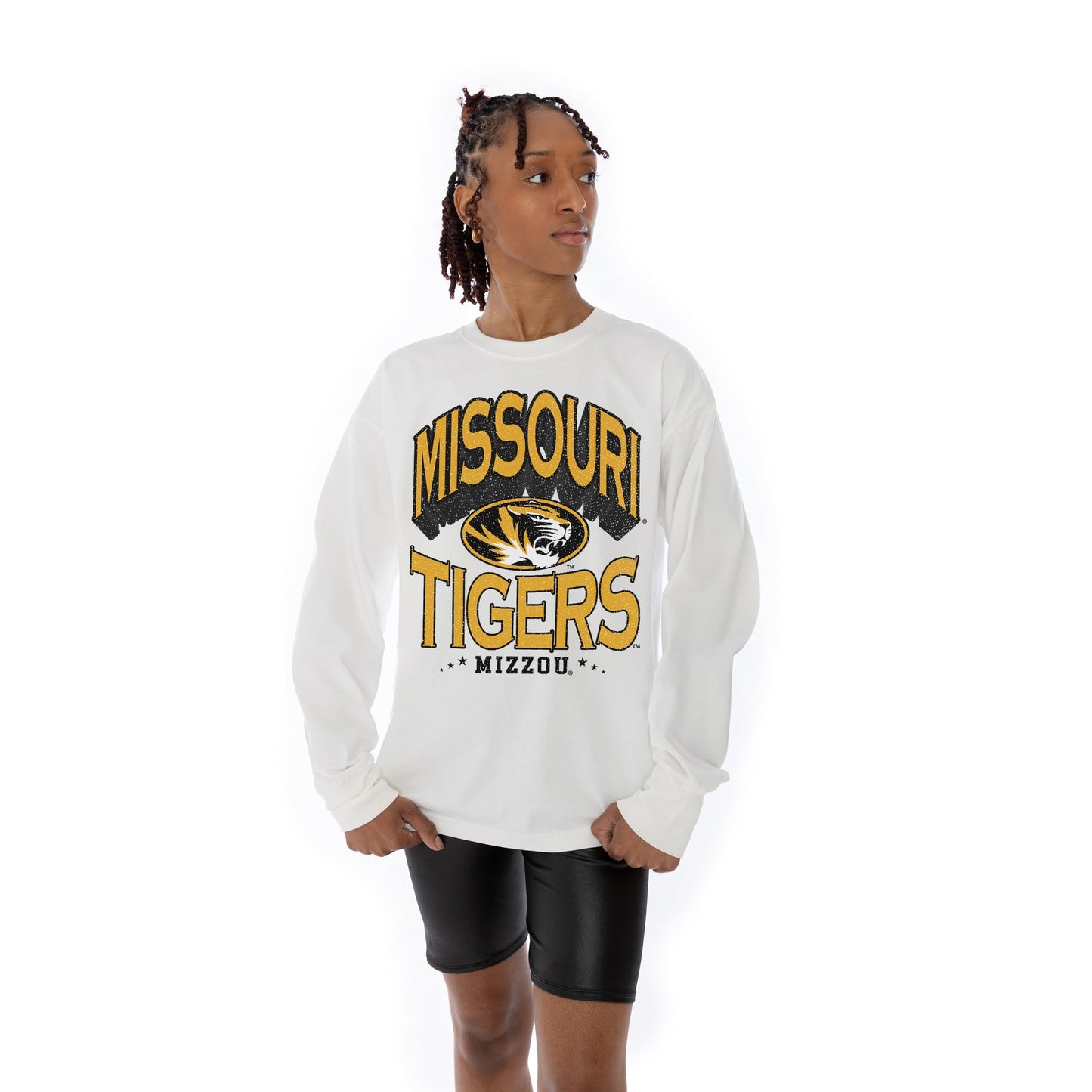 MISSOURI TIGERS TIME OUT OVERSIZED MIDWEIGHT LONG SLEEVE TEE WITH RIBBED NECKLINE AND CUFFS