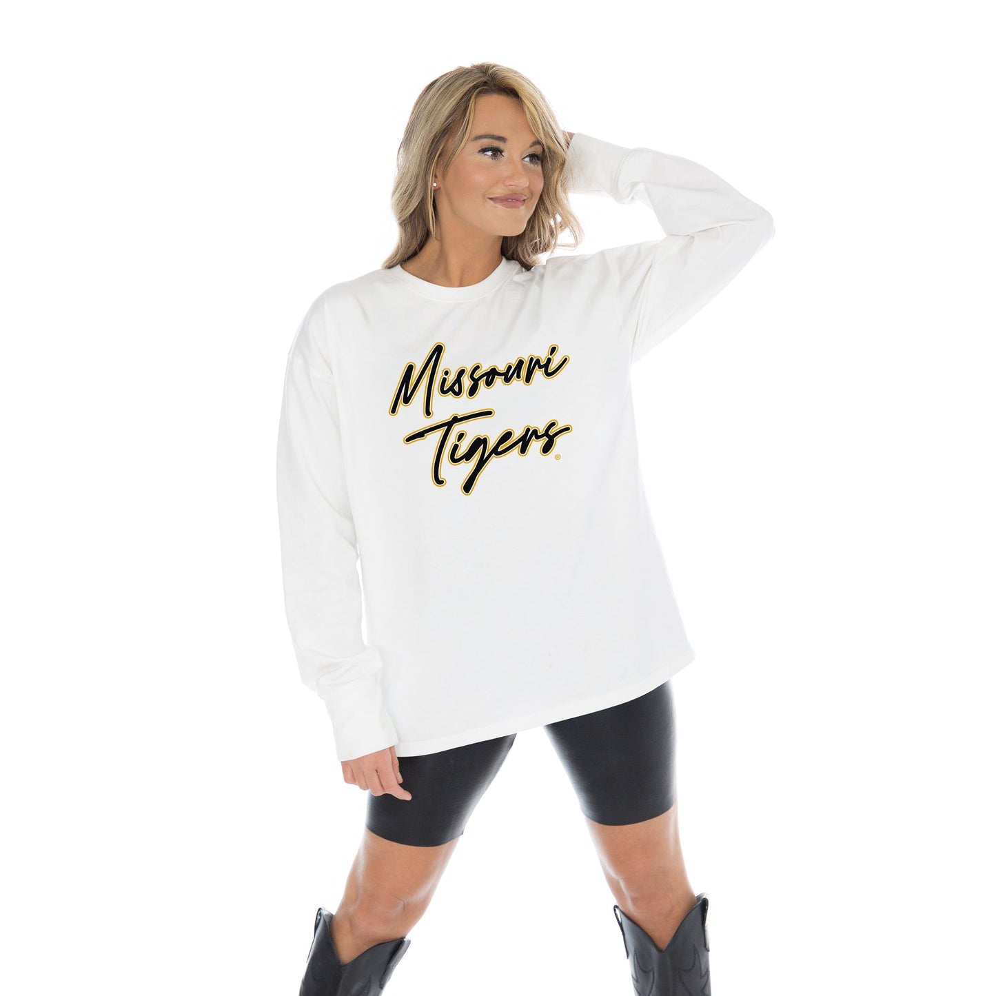 MISSOURI TIGERS CLASSIC COMEBACK OVERSIZED MIDWEIGHT LONG SLEEVE TEE WITH RIBBED NECKLINE AND CUFFS
