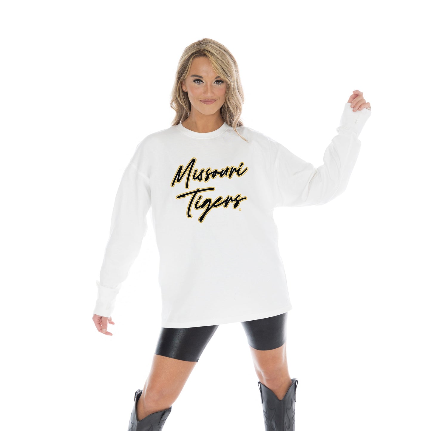 MISSOURI TIGERS CLASSIC COMEBACK OVERSIZED MIDWEIGHT LONG SLEEVE TEE WITH RIBBED NECKLINE AND CUFFS