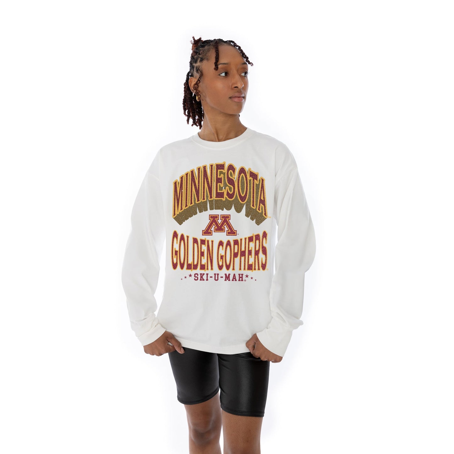MINNESOTA GOLDEN GOPHERS TIME OUT OVERSIZED MIDWEIGHT LONG SLEEVE TEE WITH RIBBED NECKLINE AND CUFFS