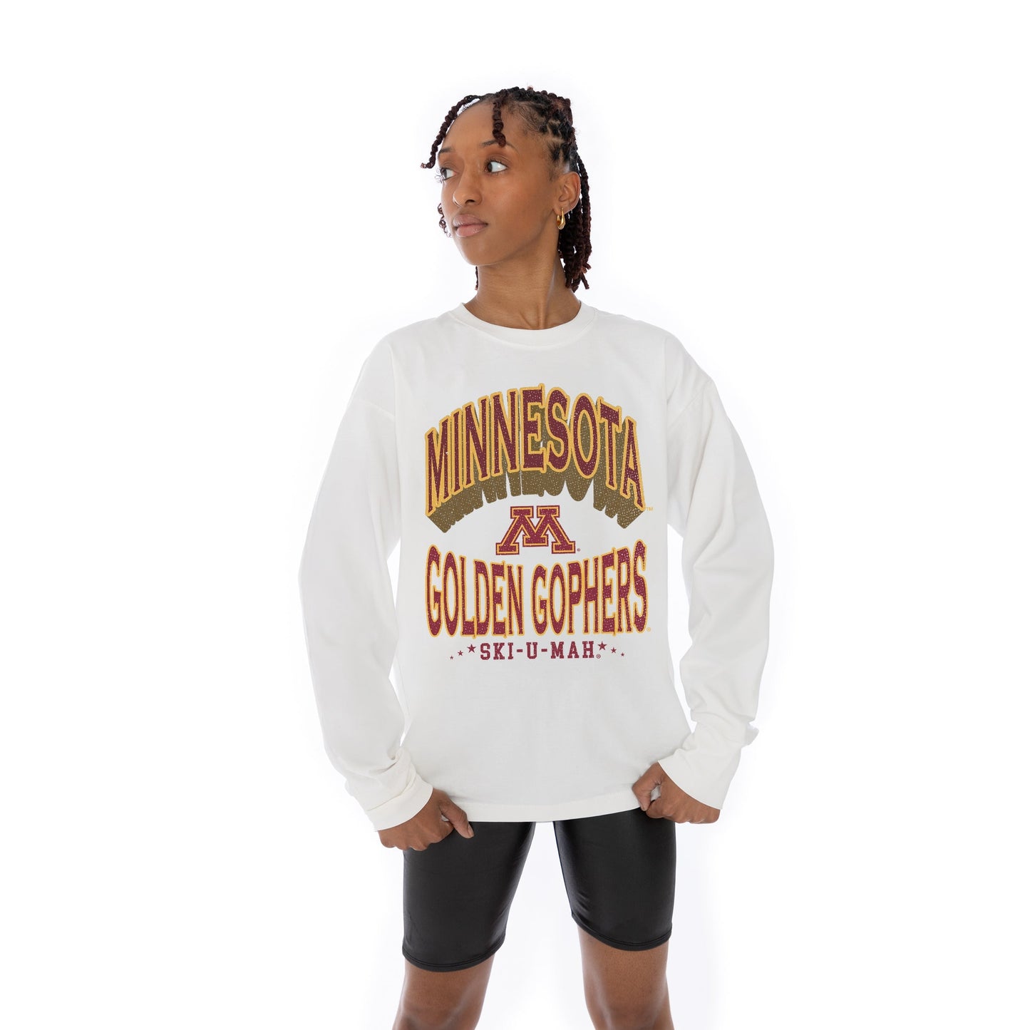 MINNESOTA GOLDEN GOPHERS TIME OUT OVERSIZED MIDWEIGHT LONG SLEEVE TEE WITH RIBBED NECKLINE AND CUFFS