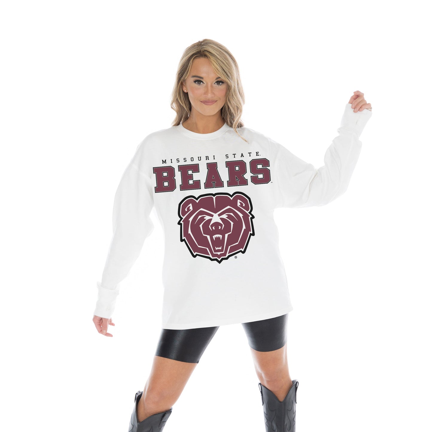 MISSOURI STATE BEARS BIG GOALS OVERSIZED MIDWEIGHT LONG SLEEVE TEE WITH RIBBED NECKLINE AND CUFFS