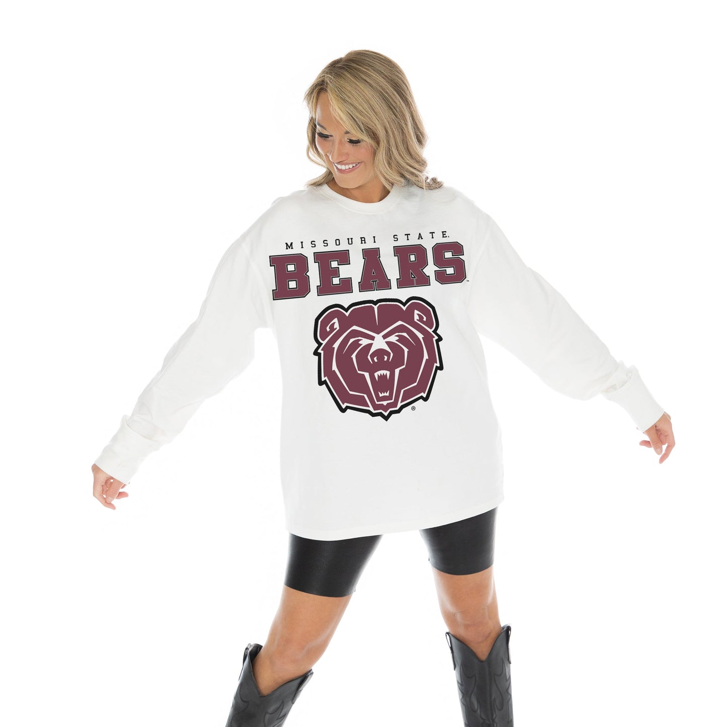 MISSOURI STATE BEARS BIG GOALS OVERSIZED MIDWEIGHT LONG SLEEVE TEE WITH RIBBED NECKLINE AND CUFFS