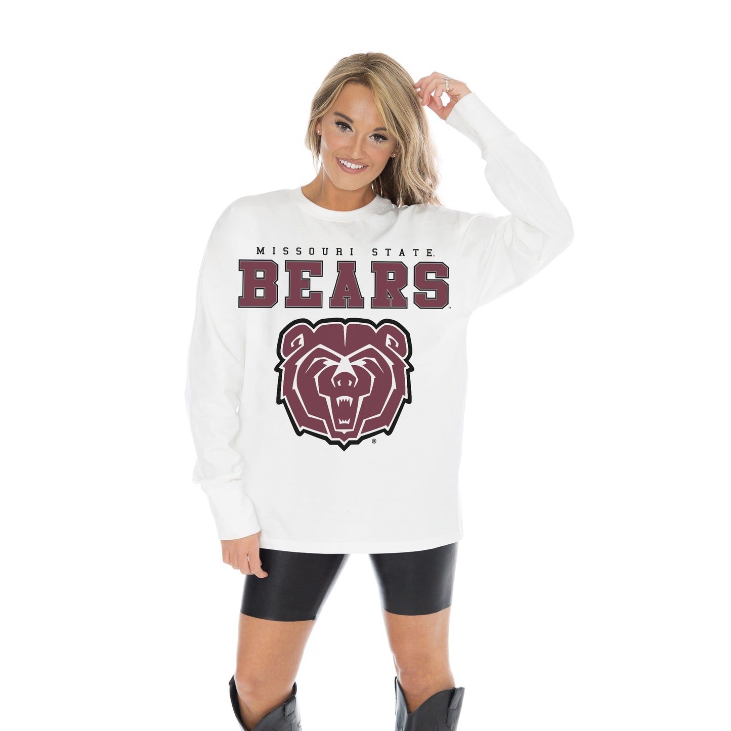 MISSOURI STATE BEARS BIG GOALS OVERSIZED MIDWEIGHT LONG SLEEVE TEE WITH RIBBED NECKLINE AND CUFFS