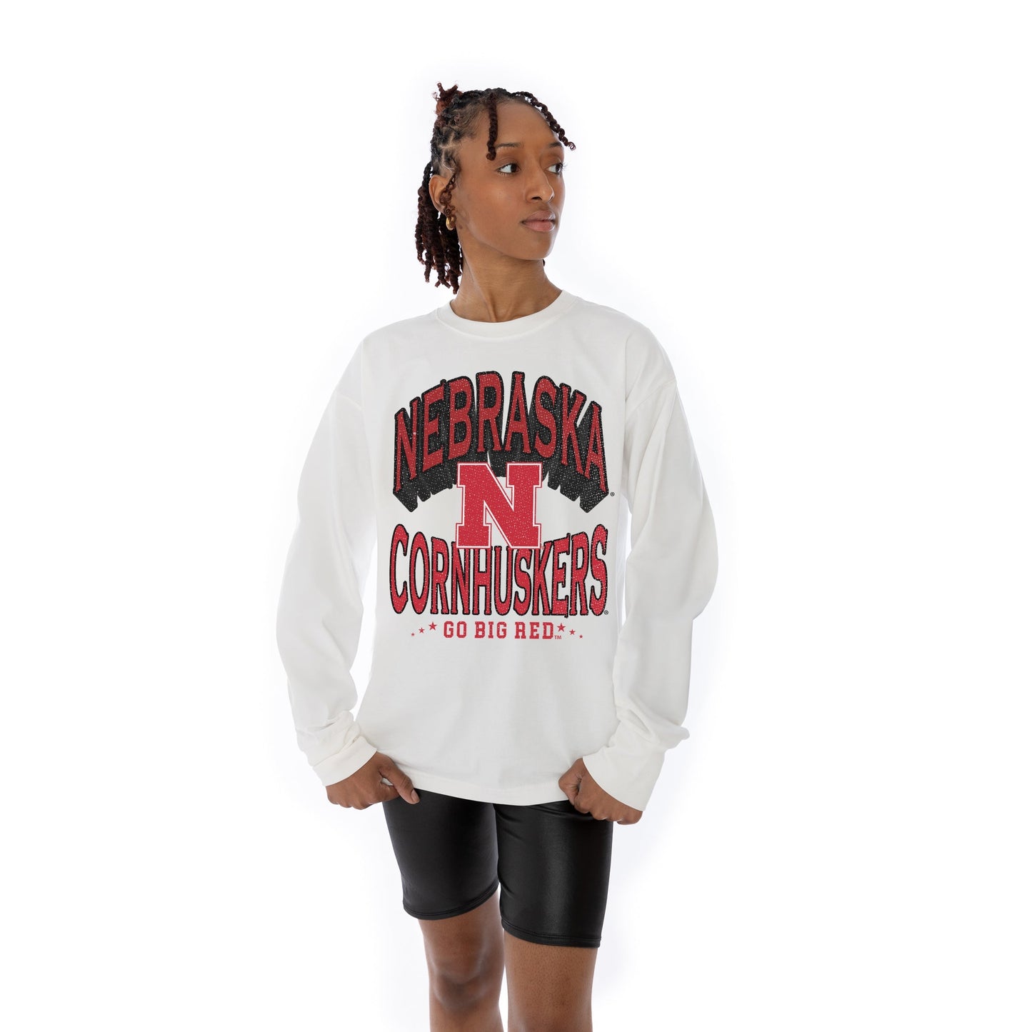 NEBRASKA CORNHUSKERS TIME OUT OVERSIZED MIDWEIGHT LONG SLEEVE TEE WITH RIBBED NECKLINE AND CUFFS