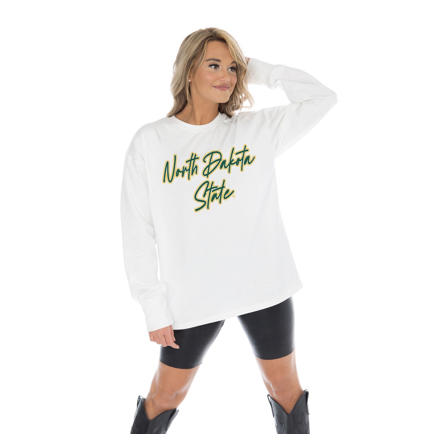 NORTH DAKOTA STATE BISON CLASSIC COMEBACK OVERSIZED MIDWEIGHT LONG SLEEVE TEE WITH RIBBED NECKLINE AND CUFFS
