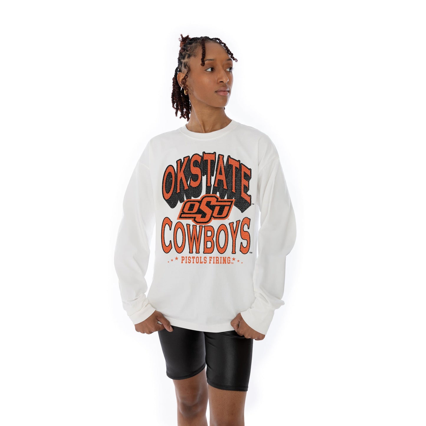 OKLAHOMA STATE COWBOYS TIME OUT OVERSIZED MIDWEIGHT LONG SLEEVE TEE WITH RIBBED NECKLINE AND CUFFS