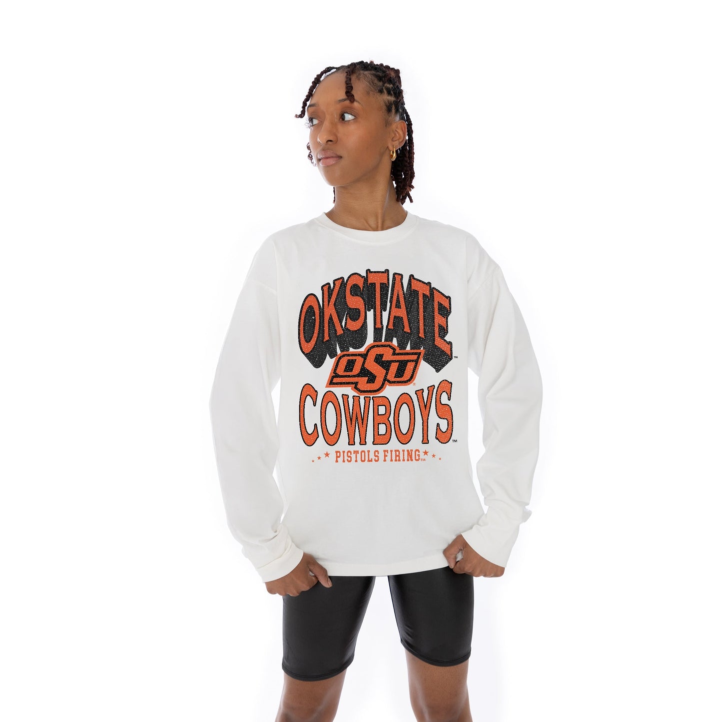 OKLAHOMA STATE COWBOYS TIME OUT OVERSIZED MIDWEIGHT LONG SLEEVE TEE WITH RIBBED NECKLINE AND CUFFS