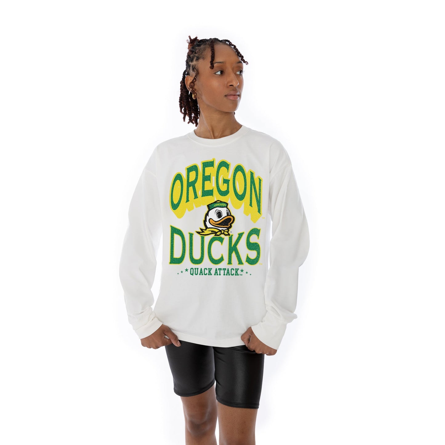 OREGON DUCKS TIME OUT OVERSIZED MIDWEIGHT LONG SLEEVE TEE WITH RIBBED NECKLINE AND CUFFS