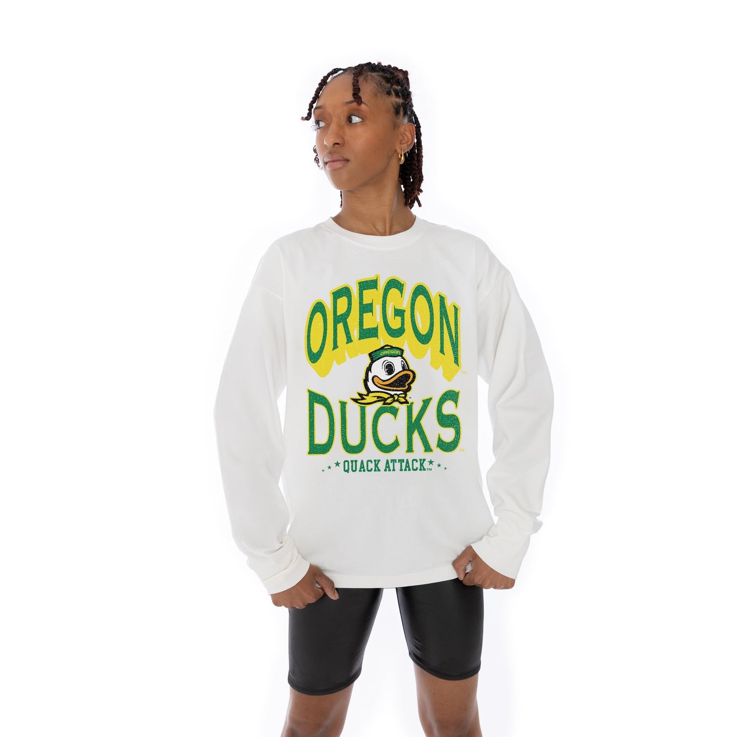 OREGON DUCKS TIME OUT OVERSIZED MIDWEIGHT LONG SLEEVE TEE WITH RIBBED NECKLINE AND CUFFS