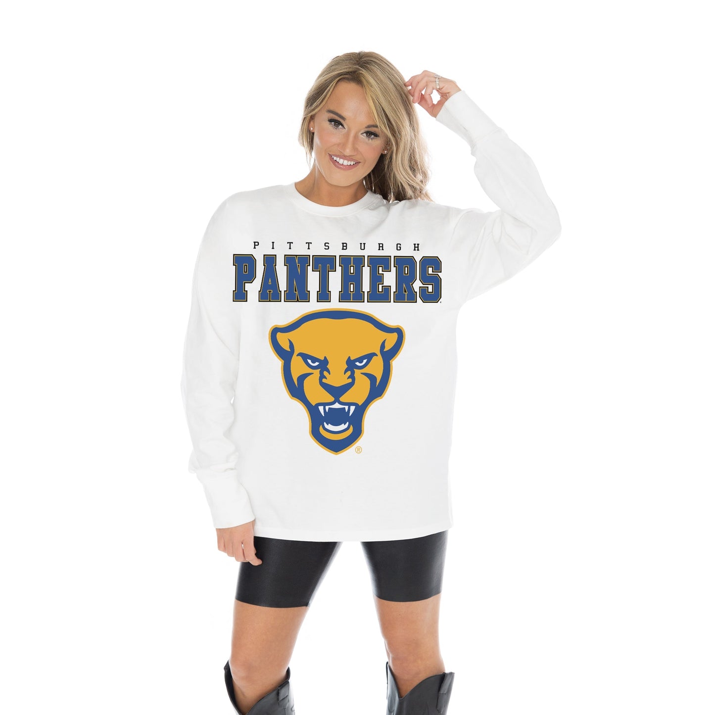 PITTSBURGH PANTHERS BIG GOALS OVERSIZED MIDWEIGHT LONG SLEEVE TEE WITH RIBBED NECKLINE AND CUFFS