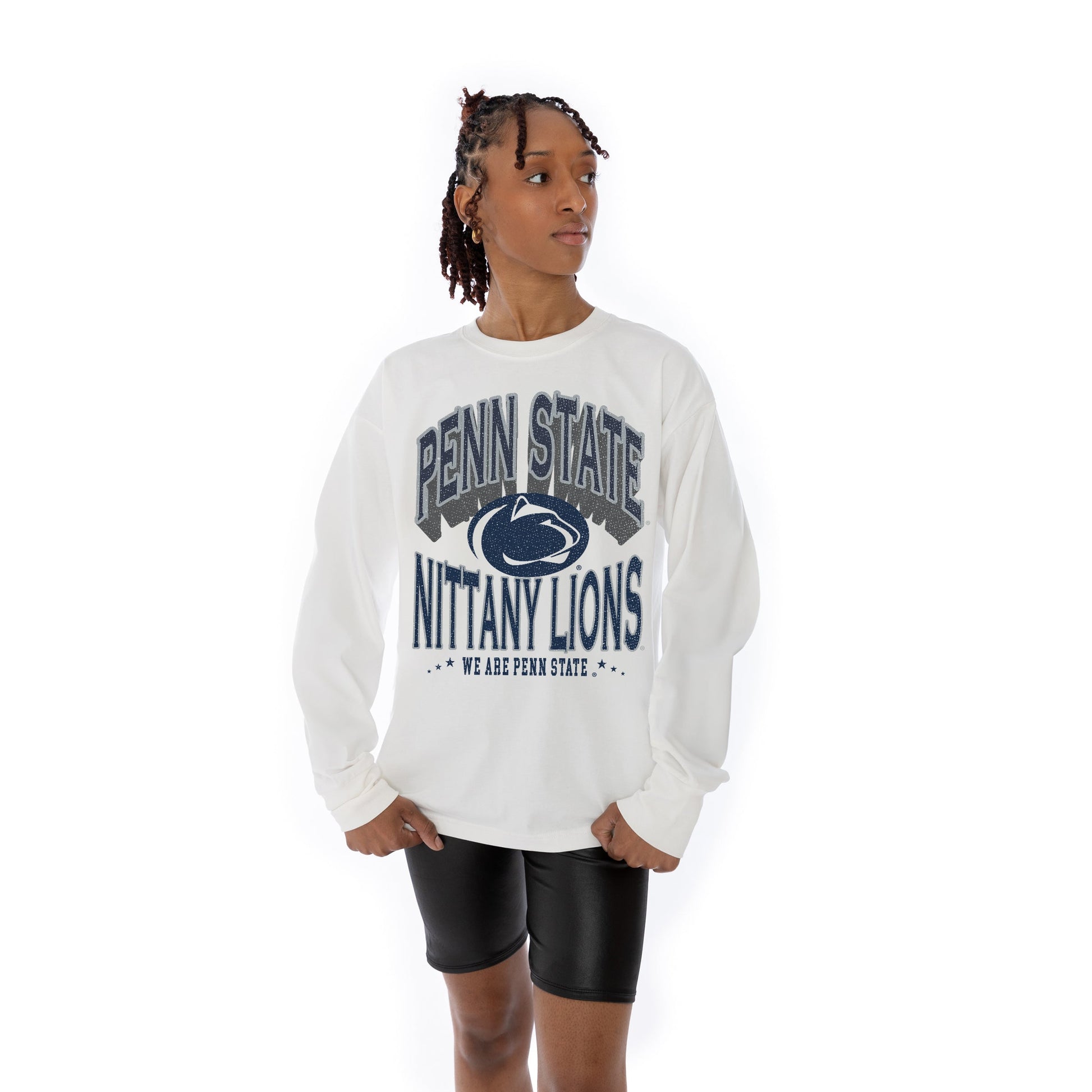 PENN STATE NITTANY LIONS TIME OUT OVERSIZED MIDWEIGHT LONG SLEEVE TEE WITH RIBBED NECKLINE AND CUFFS