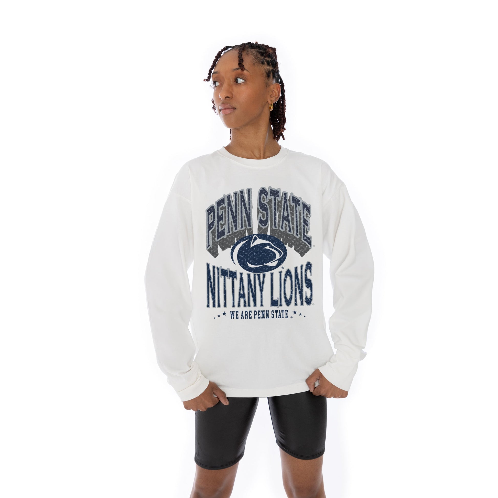 PENN STATE NITTANY LIONS TIME OUT OVERSIZED MIDWEIGHT LONG SLEEVE TEE WITH RIBBED NECKLINE AND CUFFS