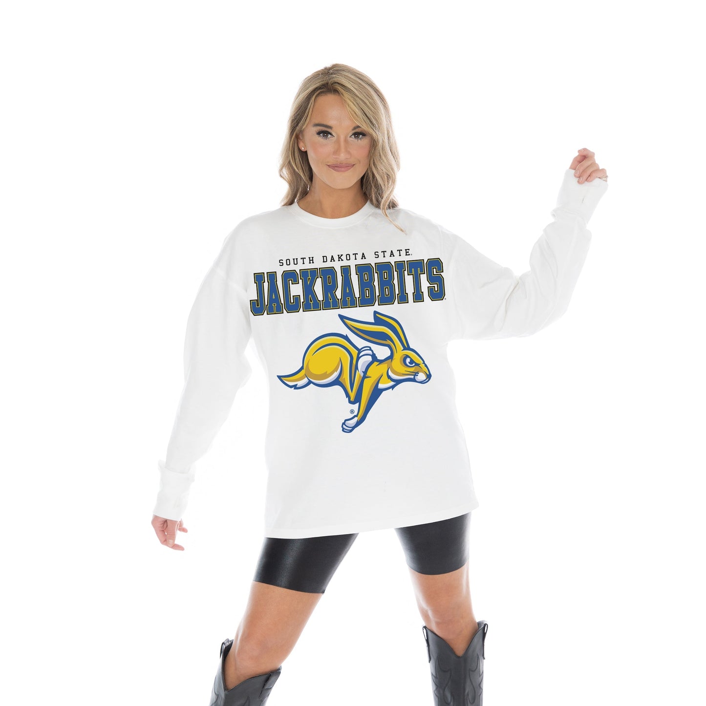 SOUTH DAKOTA STATE JACKRABBITS BIG GOALS OVERSIZED MIDWEIGHT LONG SLEEVE TEE WITH RIBBED NECKLINE AND CUFFS