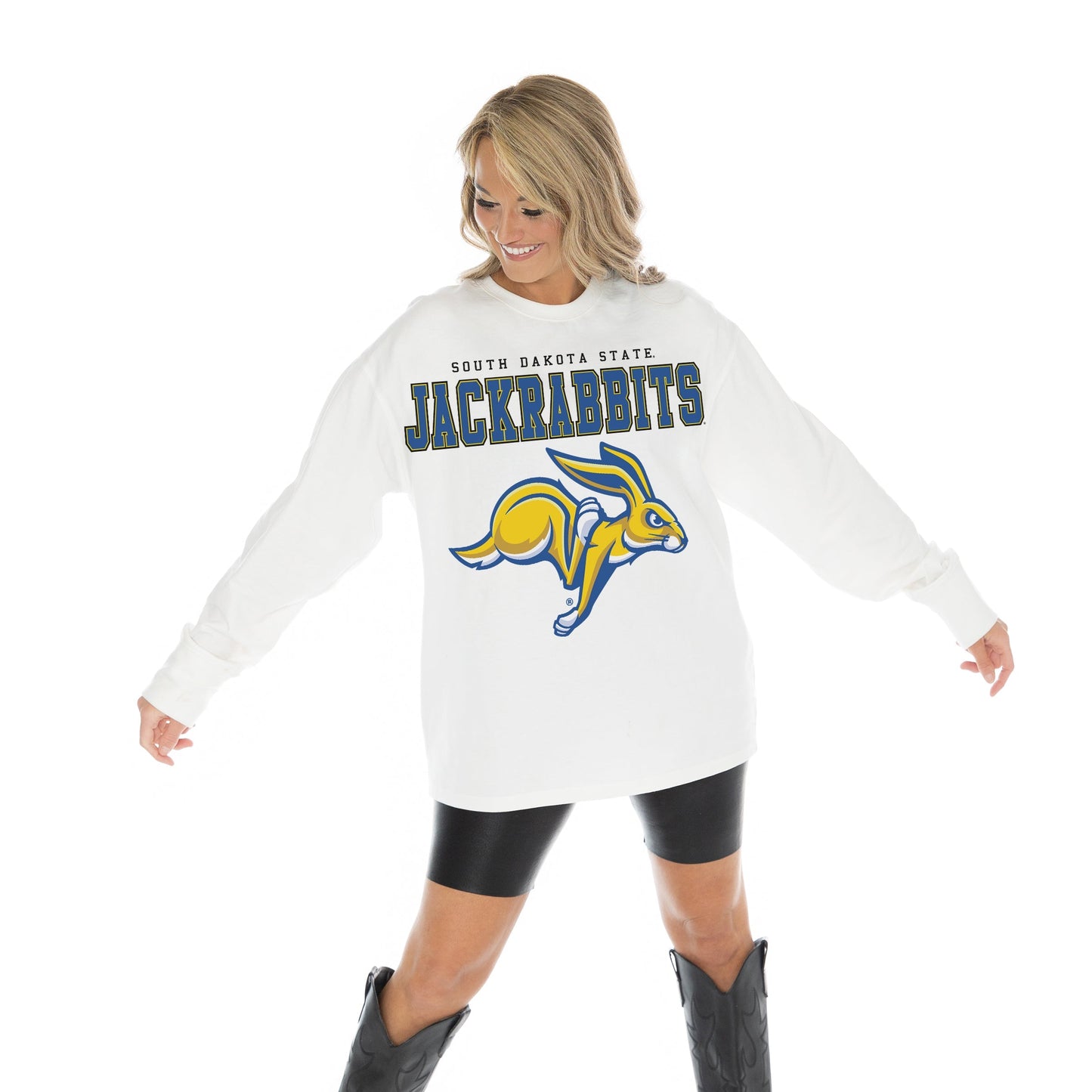 SOUTH DAKOTA STATE JACKRABBITS BIG GOALS OVERSIZED MIDWEIGHT LONG SLEEVE TEE WITH RIBBED NECKLINE AND CUFFS
