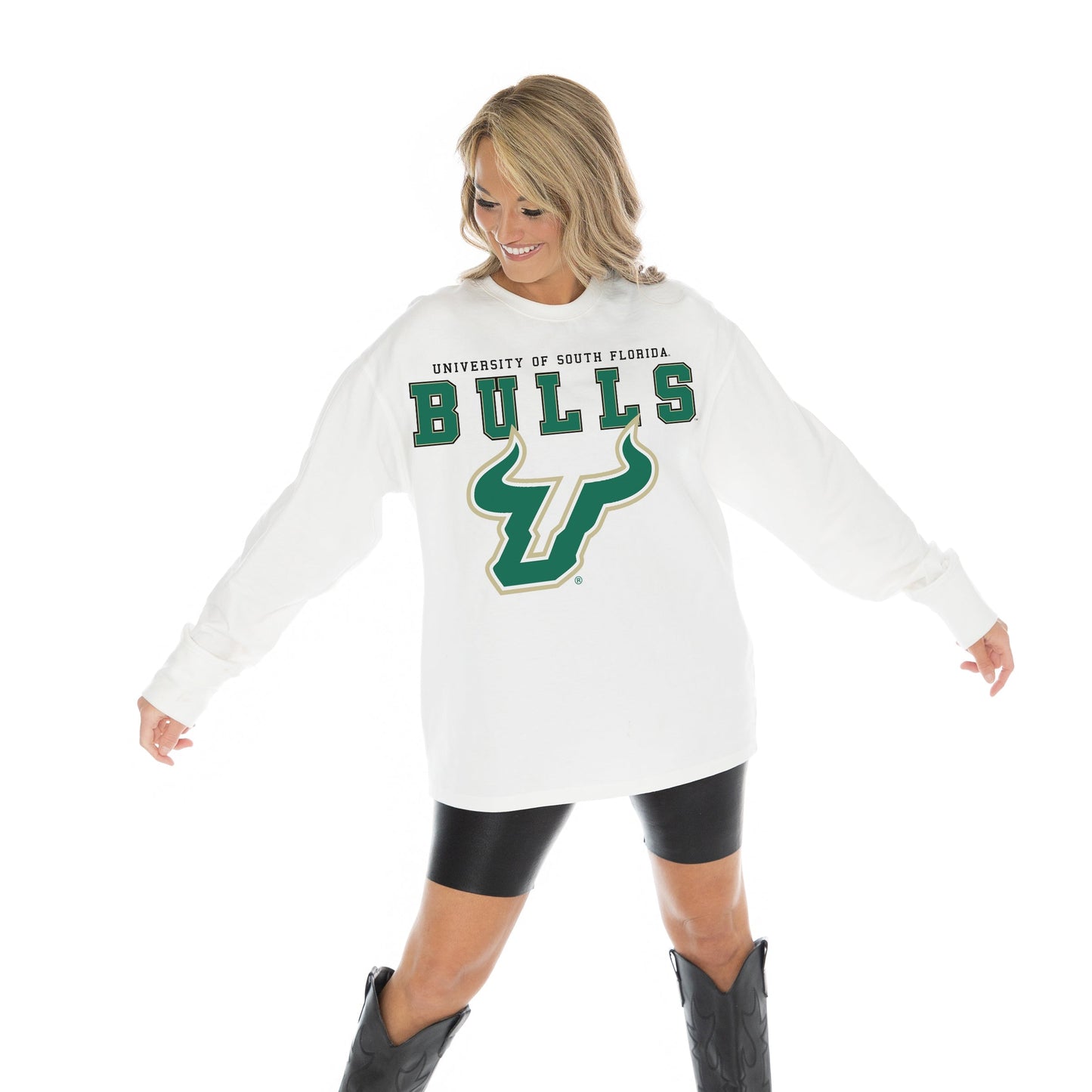 SOUTH FLORIDA BULLS BIG GOALS OVERSIZED MIDWEIGHT LONG SLEEVE TEE WITH RIBBED NECKLINE AND CUFFS