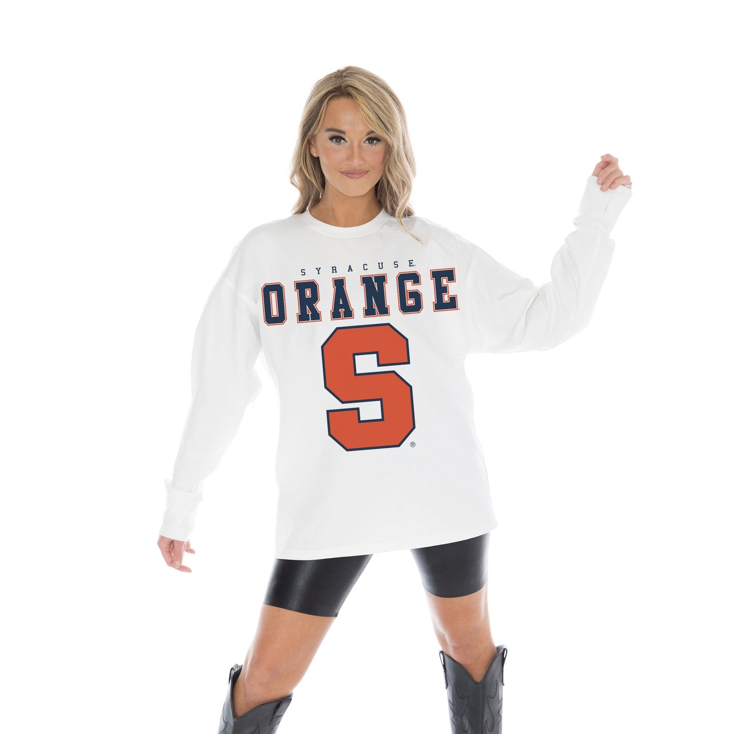 SYRACUSE ORANGE BIG GOALS OVERSIZED MIDWEIGHT LONG SLEEVE TEE WITH RIBBED NECKLINE AND CUFFS
