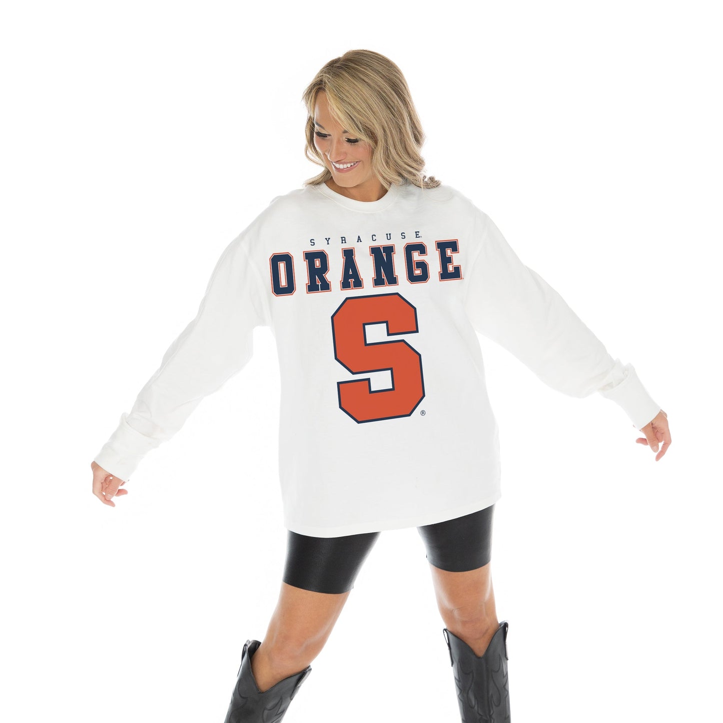 SYRACUSE ORANGE BIG GOALS OVERSIZED MIDWEIGHT LONG SLEEVE TEE WITH RIBBED NECKLINE AND CUFFS