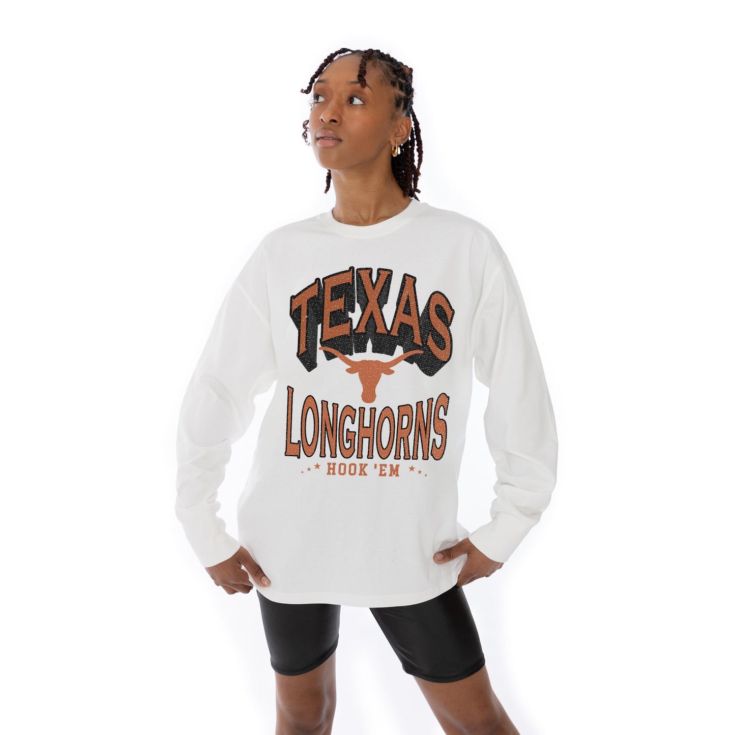 TEXAS LONGHORNS TIME OUT OVERSIZED MIDWEIGHT LONG SLEEVE TEE WITH RIBBED NECKLINE AND CUFFS