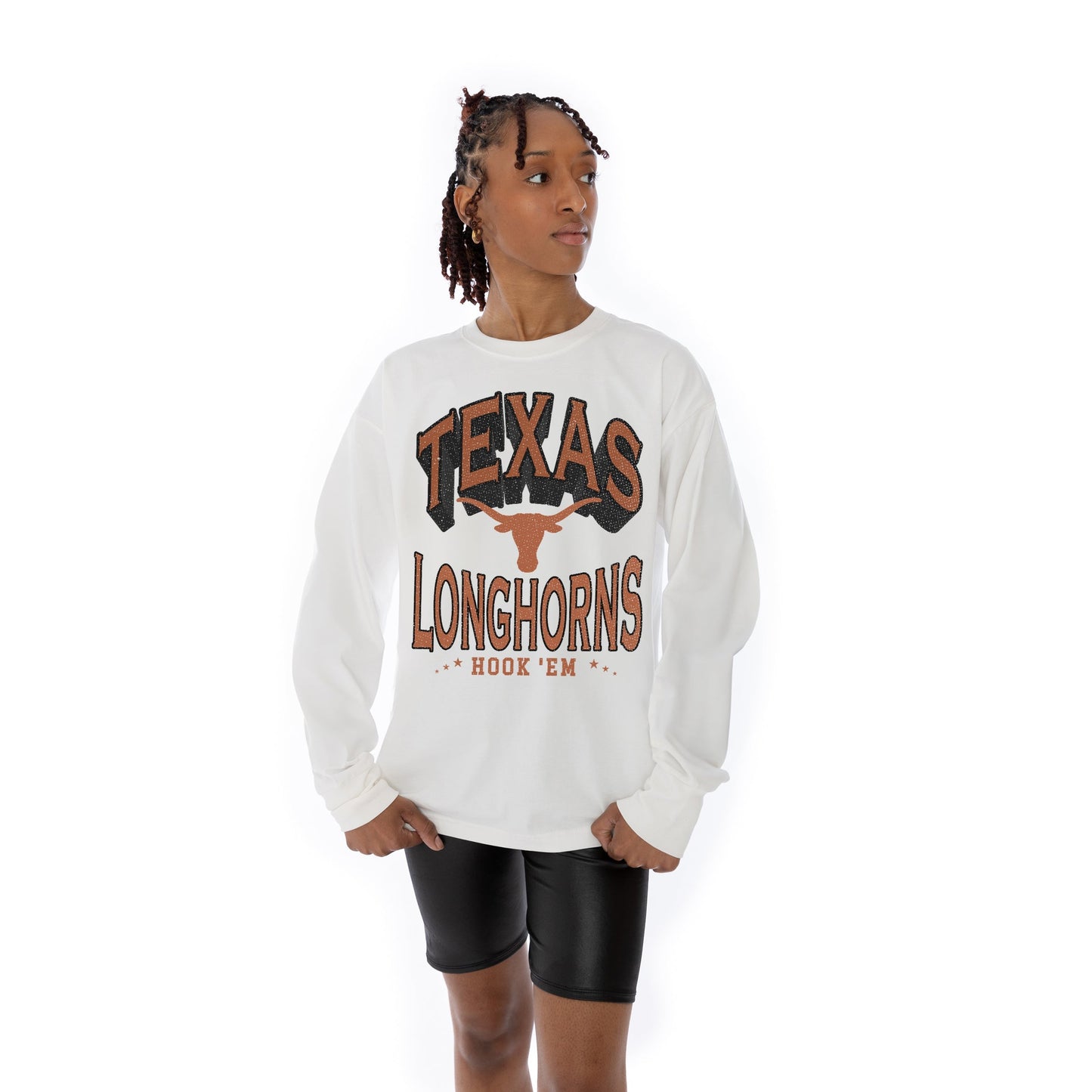 TEXAS LONGHORNS TIME OUT OVERSIZED MIDWEIGHT LONG SLEEVE TEE WITH RIBBED NECKLINE AND CUFFS
