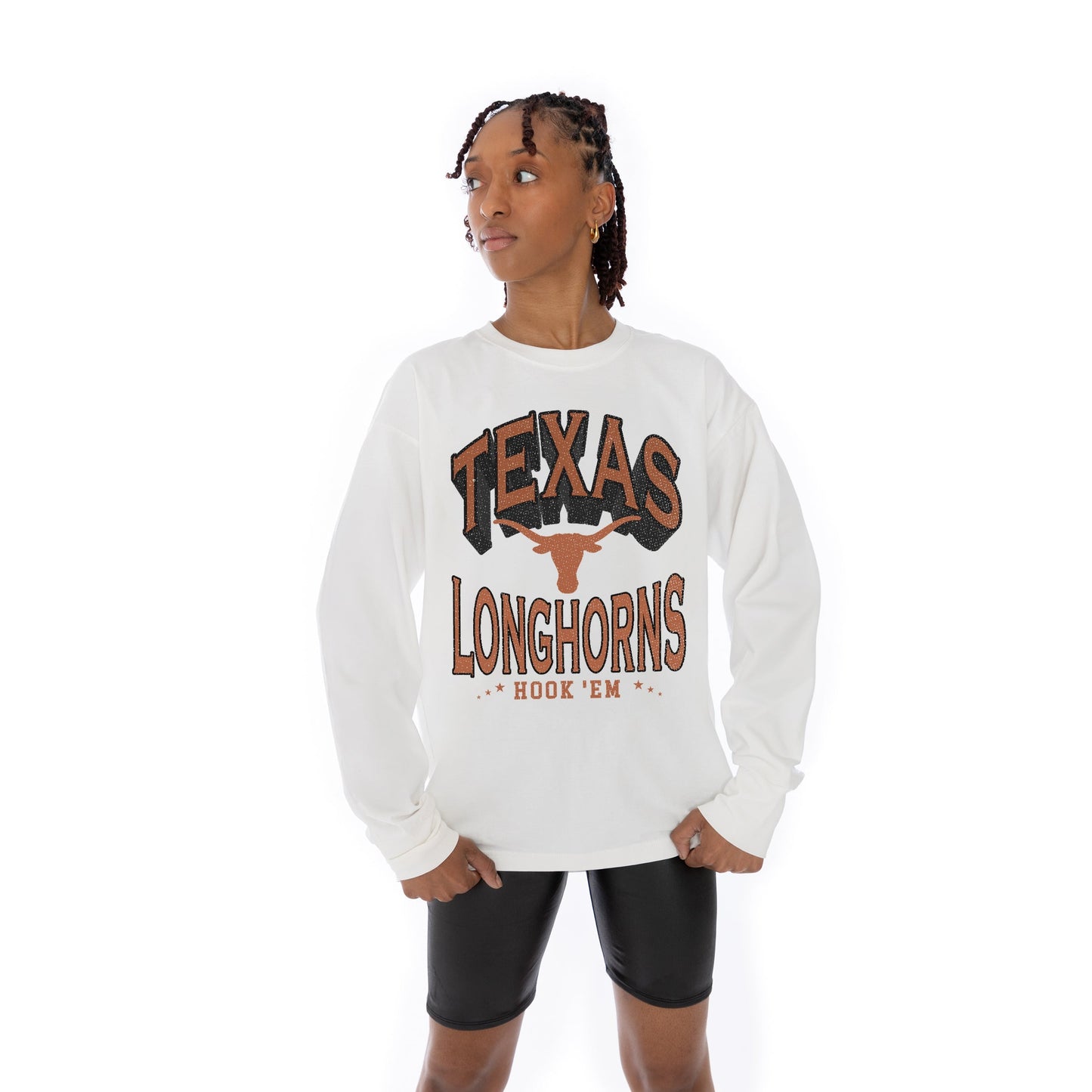 TEXAS LONGHORNS TIME OUT OVERSIZED MIDWEIGHT LONG SLEEVE TEE WITH RIBBED NECKLINE AND CUFFS