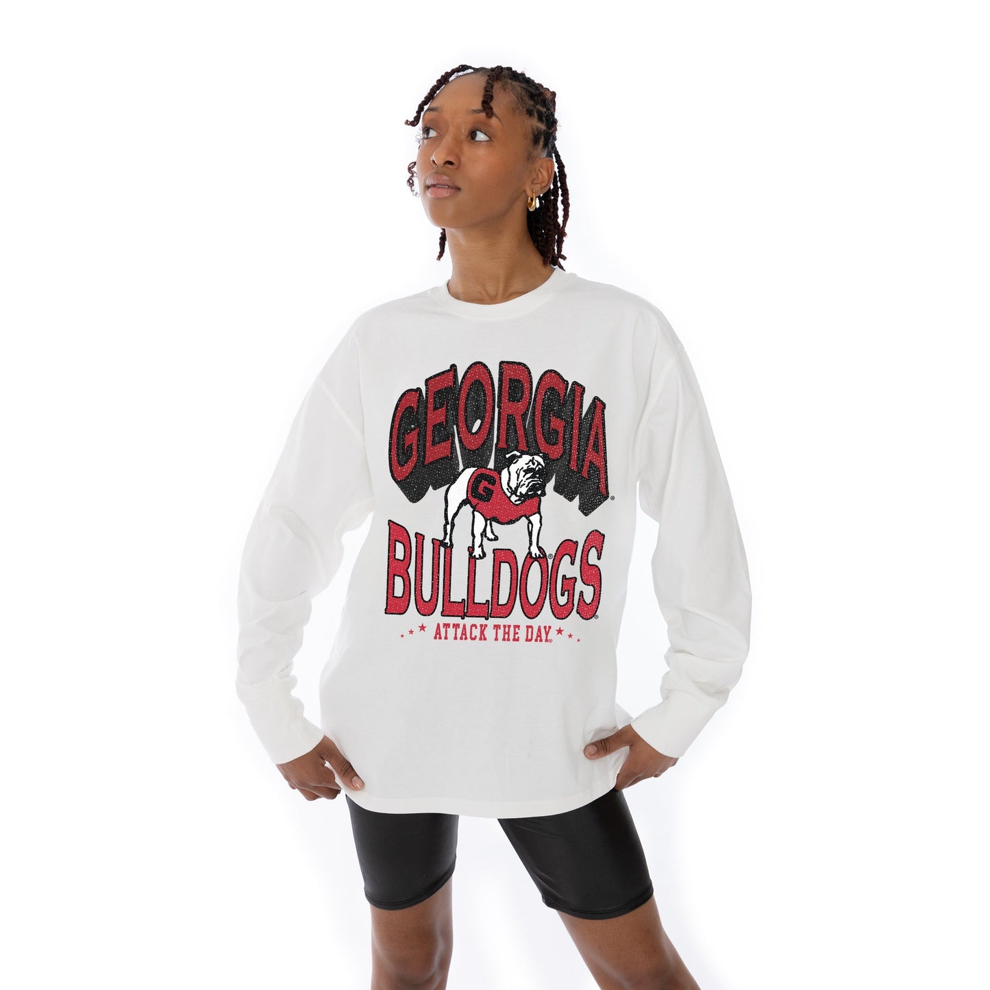 GEORGIA BULLDOGS TIME OUT OVERSIZED MIDWEIGHT LONG SLEEVE TEE WITH RIBBED NECKLINE AND CUFFS
