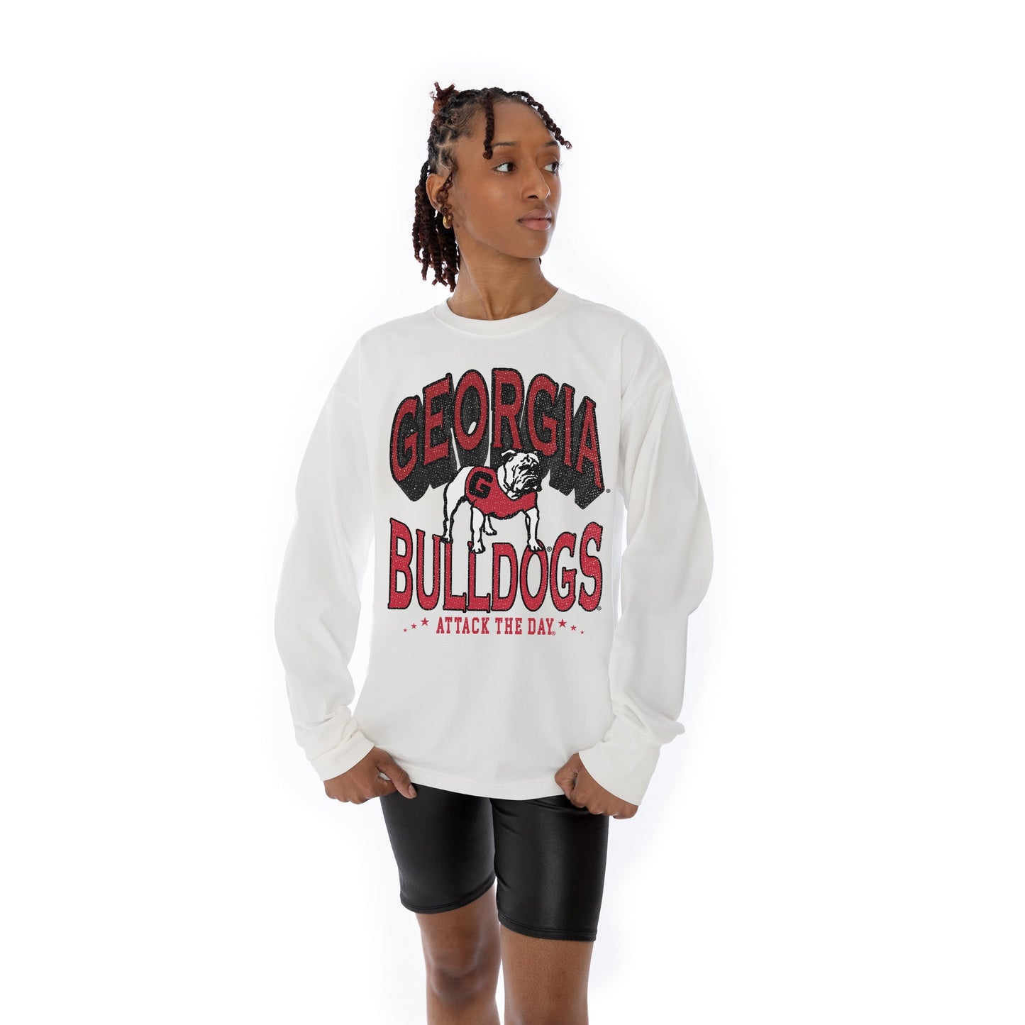 GEORGIA BULLDOGS TIME OUT OVERSIZED MIDWEIGHT LONG SLEEVE TEE WITH RIBBED NECKLINE AND CUFFS