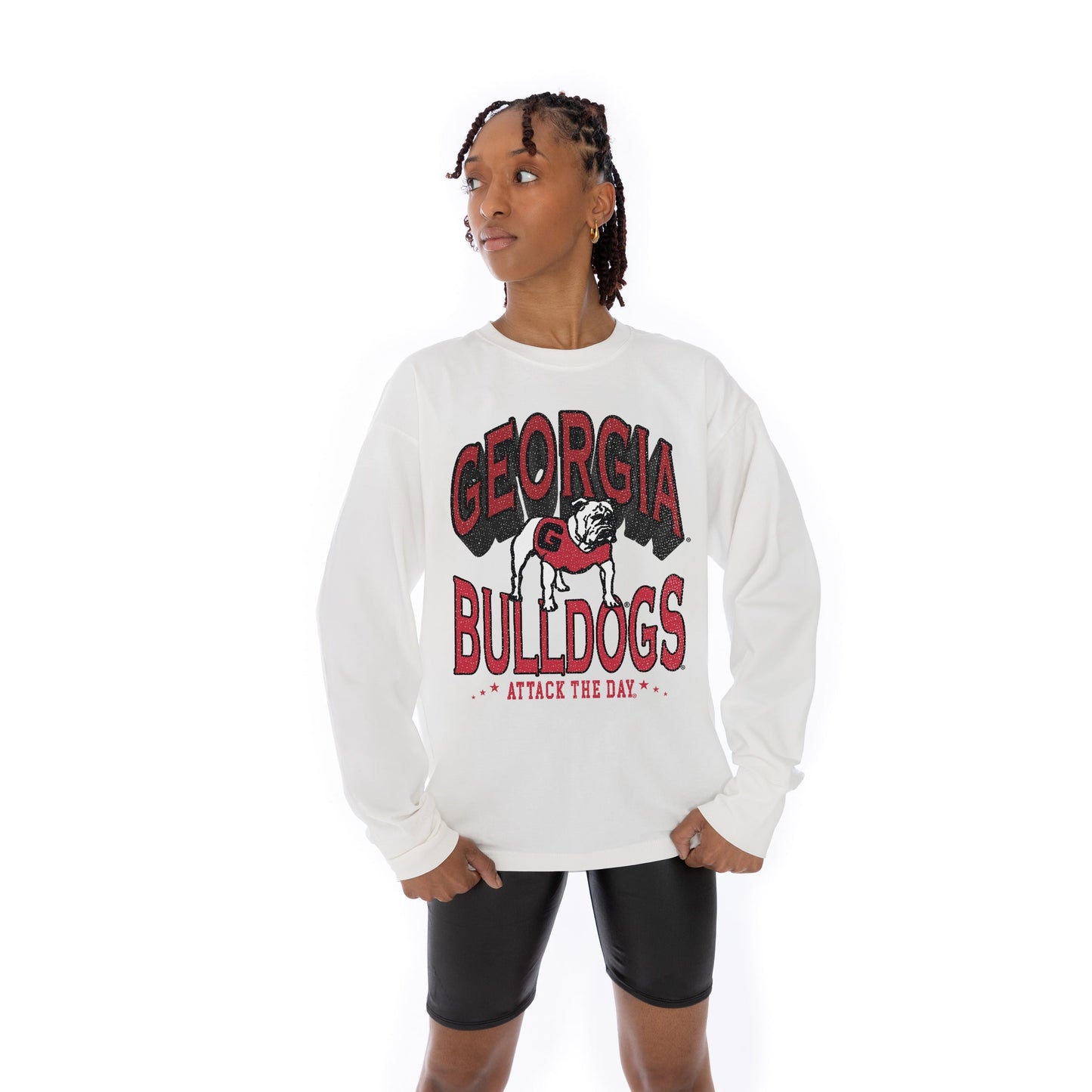 GEORGIA BULLDOGS TIME OUT OVERSIZED MIDWEIGHT LONG SLEEVE TEE WITH RIBBED NECKLINE AND CUFFS