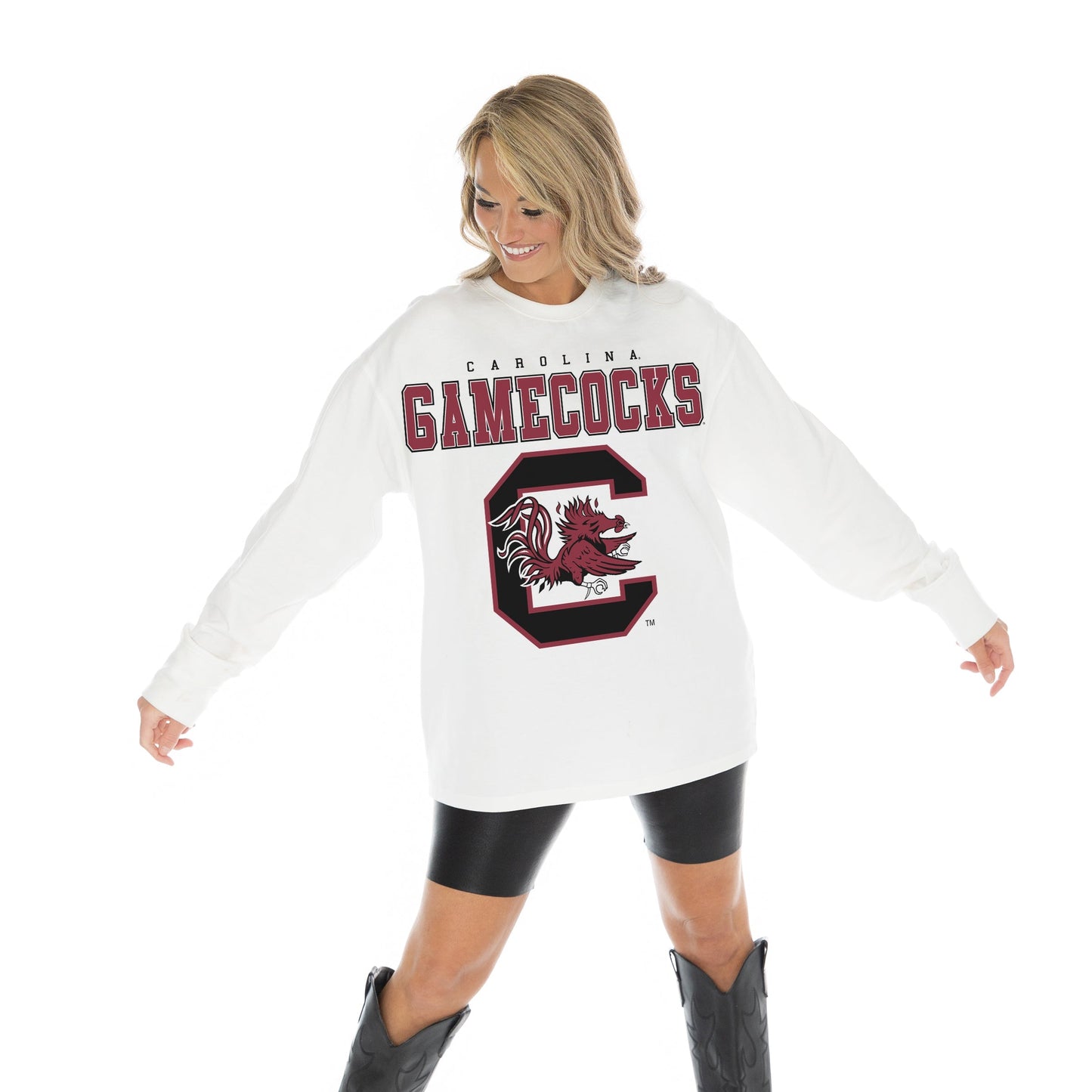 SOUTH CAROLINA GAMECOCKS BIG GOALS OVERSIZED MIDWEIGHT LONG SLEEVE TEE WITH RIBBED NECKLINE AND CUFFS