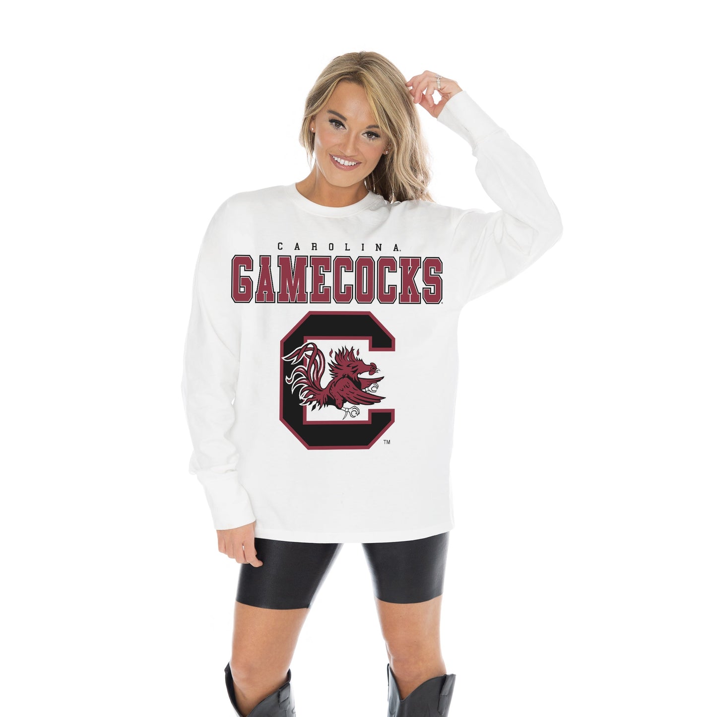 SOUTH CAROLINA GAMECOCKS BIG GOALS OVERSIZED MIDWEIGHT LONG SLEEVE TEE WITH RIBBED NECKLINE AND CUFFS