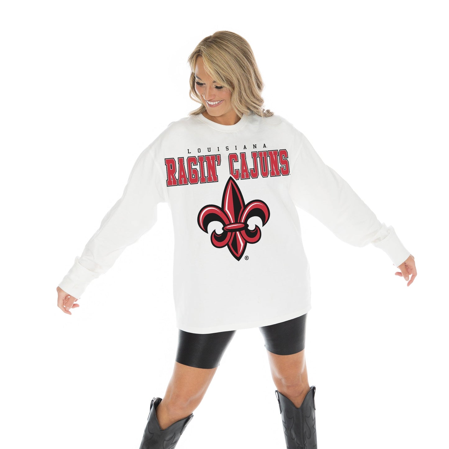 LOUISIANA RAGIN' CAJUNS BIG GOALS OVERSIZED MIDWEIGHT LONG SLEEVE TEE WITH RIBBED NECKLINE AND CUFFS