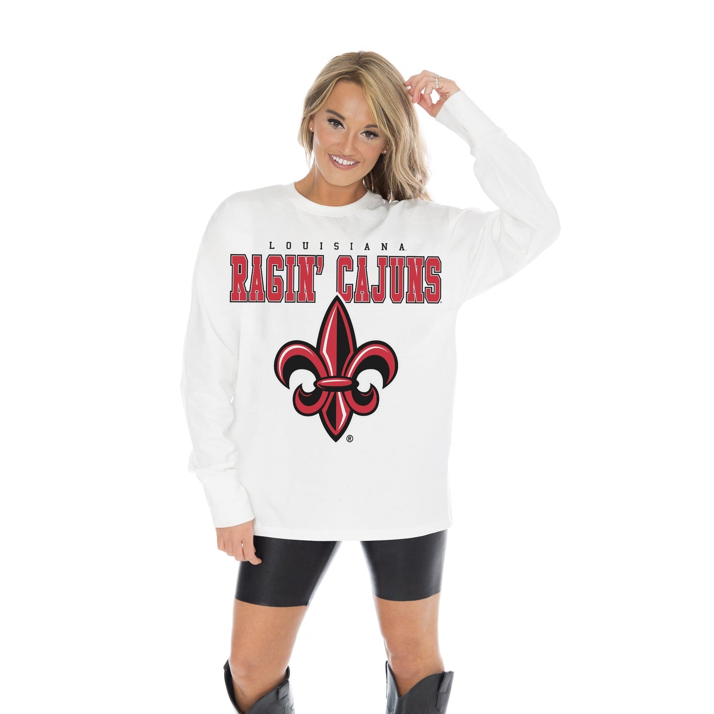 LOUISIANA RAGIN' CAJUNS BIG GOALS OVERSIZED MIDWEIGHT LONG SLEEVE TEE WITH RIBBED NECKLINE AND CUFFS