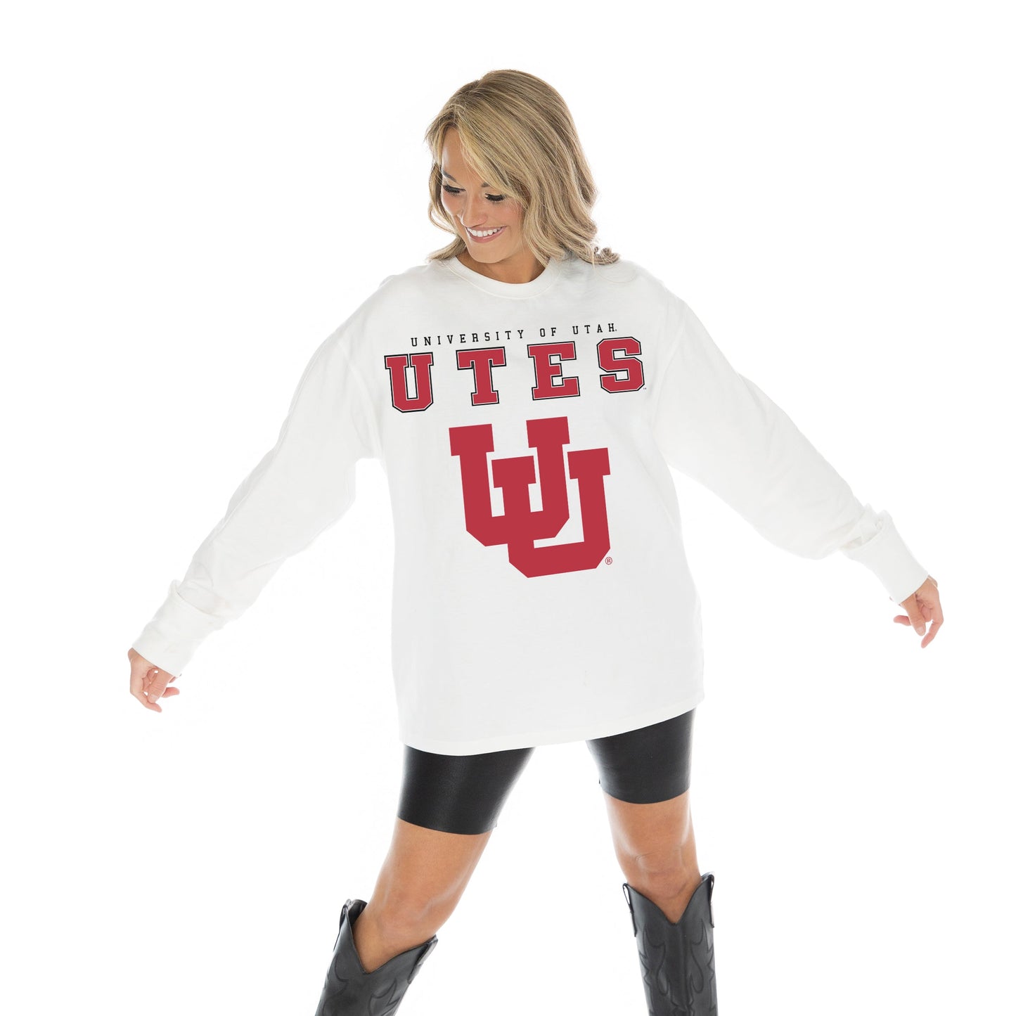UTAH UTES BIG GOALS OVERSIZED MIDWEIGHT LONG SLEEVE TEE WITH RIBBED NECKLINE AND CUFFS