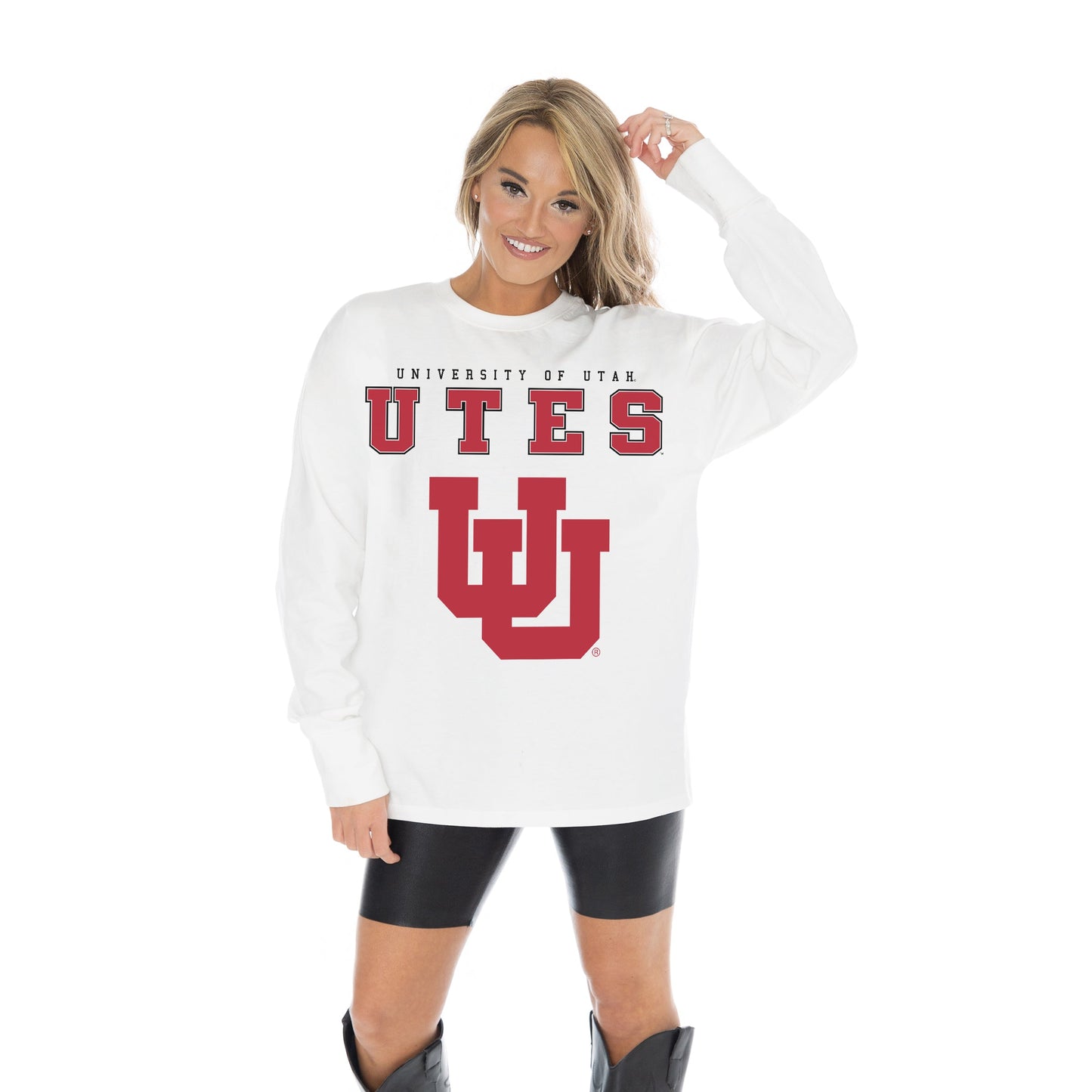 UTAH UTES BIG GOALS OVERSIZED MIDWEIGHT LONG SLEEVE TEE WITH RIBBED NECKLINE AND CUFFS