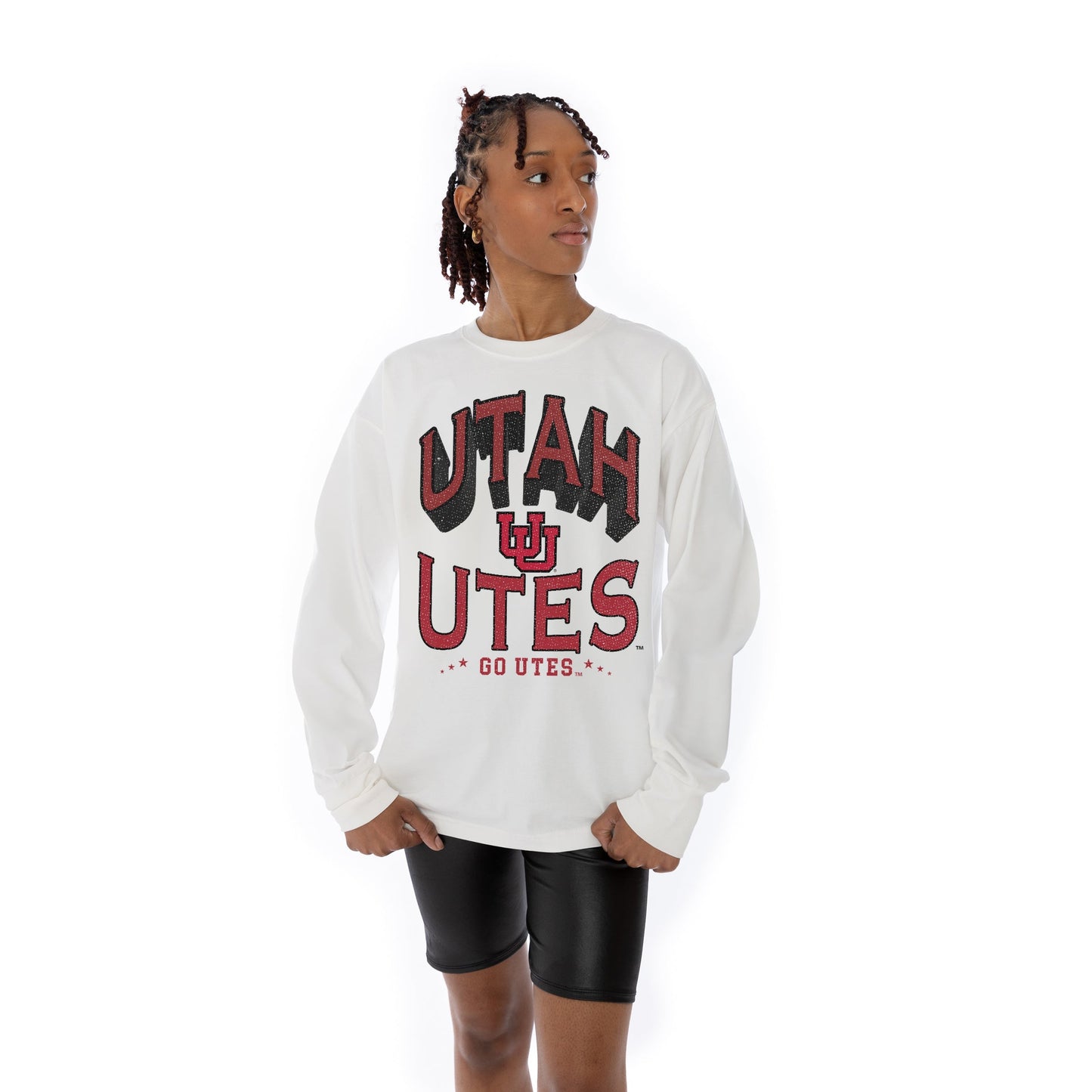 UTAH UTES TIME OUT OVERSIZED MIDWEIGHT LONG SLEEVE TEE WITH RIBBED NECKLINE AND CUFFS