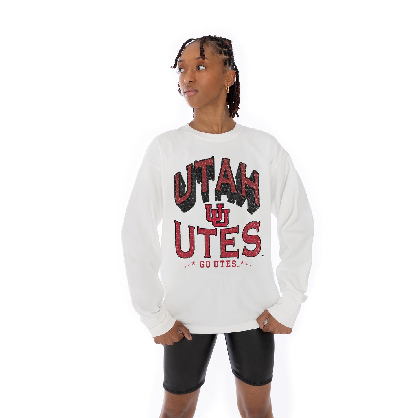 UTAH UTES TIME OUT OVERSIZED MIDWEIGHT LONG SLEEVE TEE WITH RIBBED NECKLINE AND CUFFS