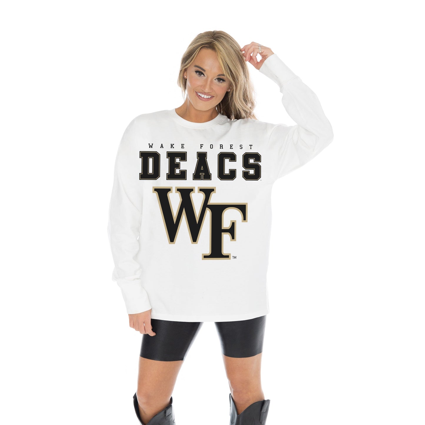 WAKE FOREST DEMON DEACONS BIG GOALS OVERSIZED MIDWEIGHT LONG SLEEVE TEE WITH RIBBED NECKLINE AND CUFFS