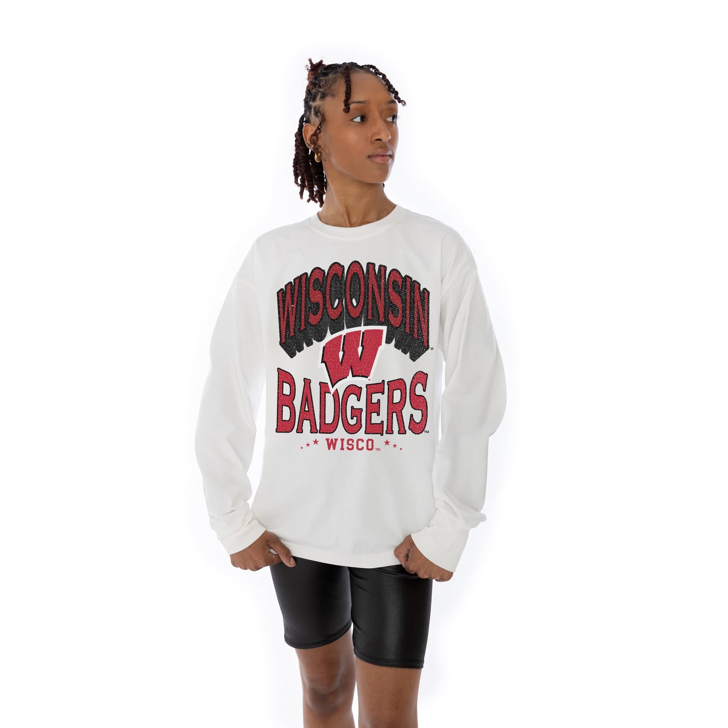 WISCONSIN BADGERS TIME OUT OVERSIZED MIDWEIGHT LONG SLEEVE TEE WITH RIBBED NECKLINE AND CUFFS