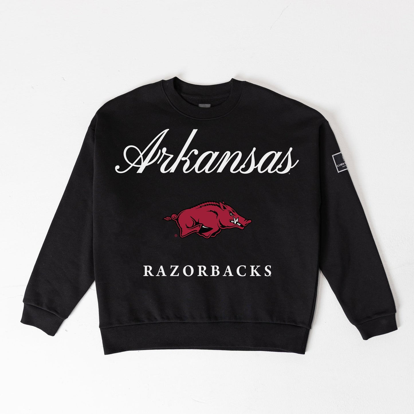ARKANSAS RAZORBACKS LEGACY CLUB BLACK LABEL PREMIUM FLEECE DROP SHOULDER CREWNECK
