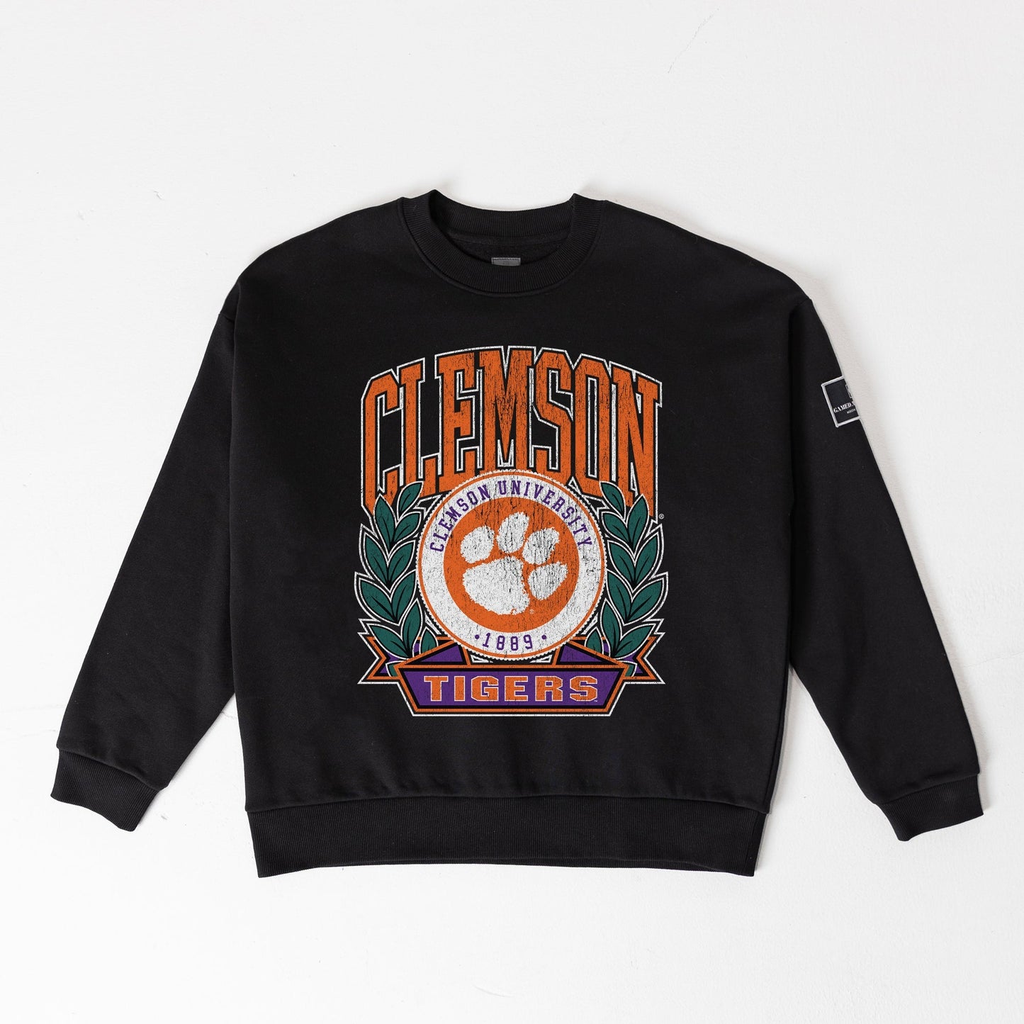 CLEMSON TIGERS VICTORY LANE BLACK LABEL PREMIUM FLEECE DROP SHOULDER CREWNECK