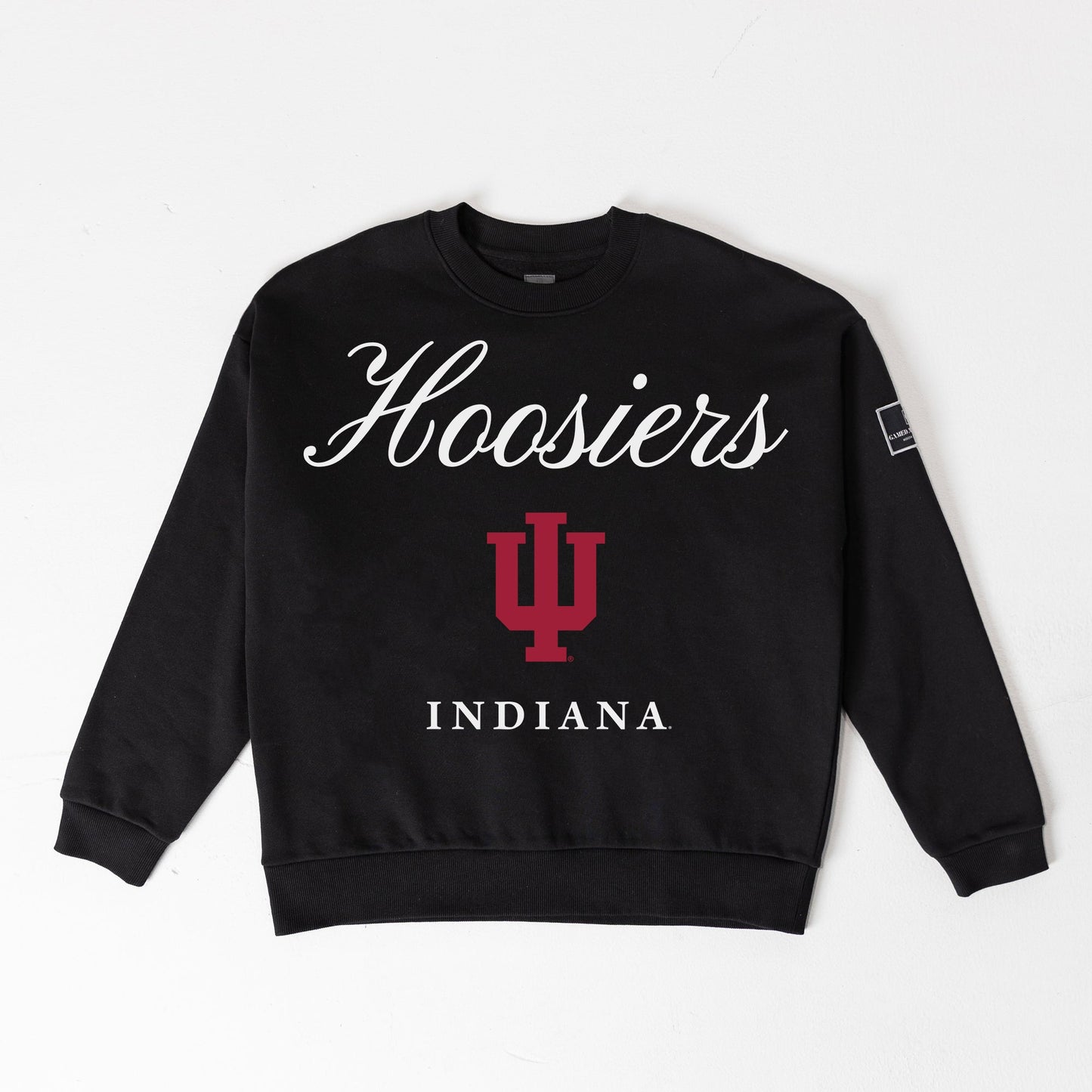 INDIANA HOOSIERS LEGACY CLUB BLACK LABEL PREMIUM FLEECE DROP SHOULDER CREWNECK